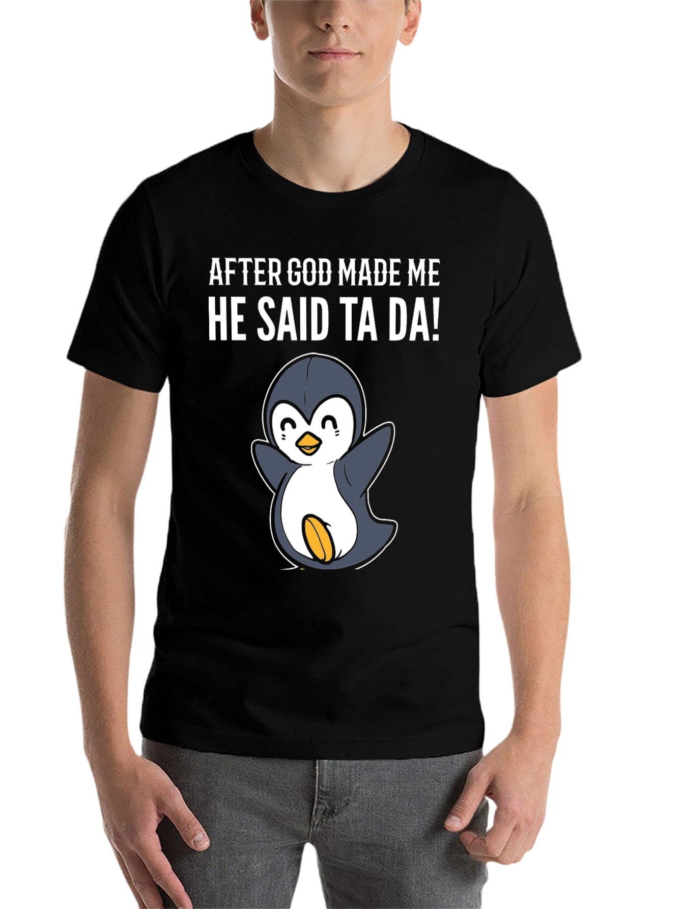 Black Funny Penguin Graphic T-Shirt view 7