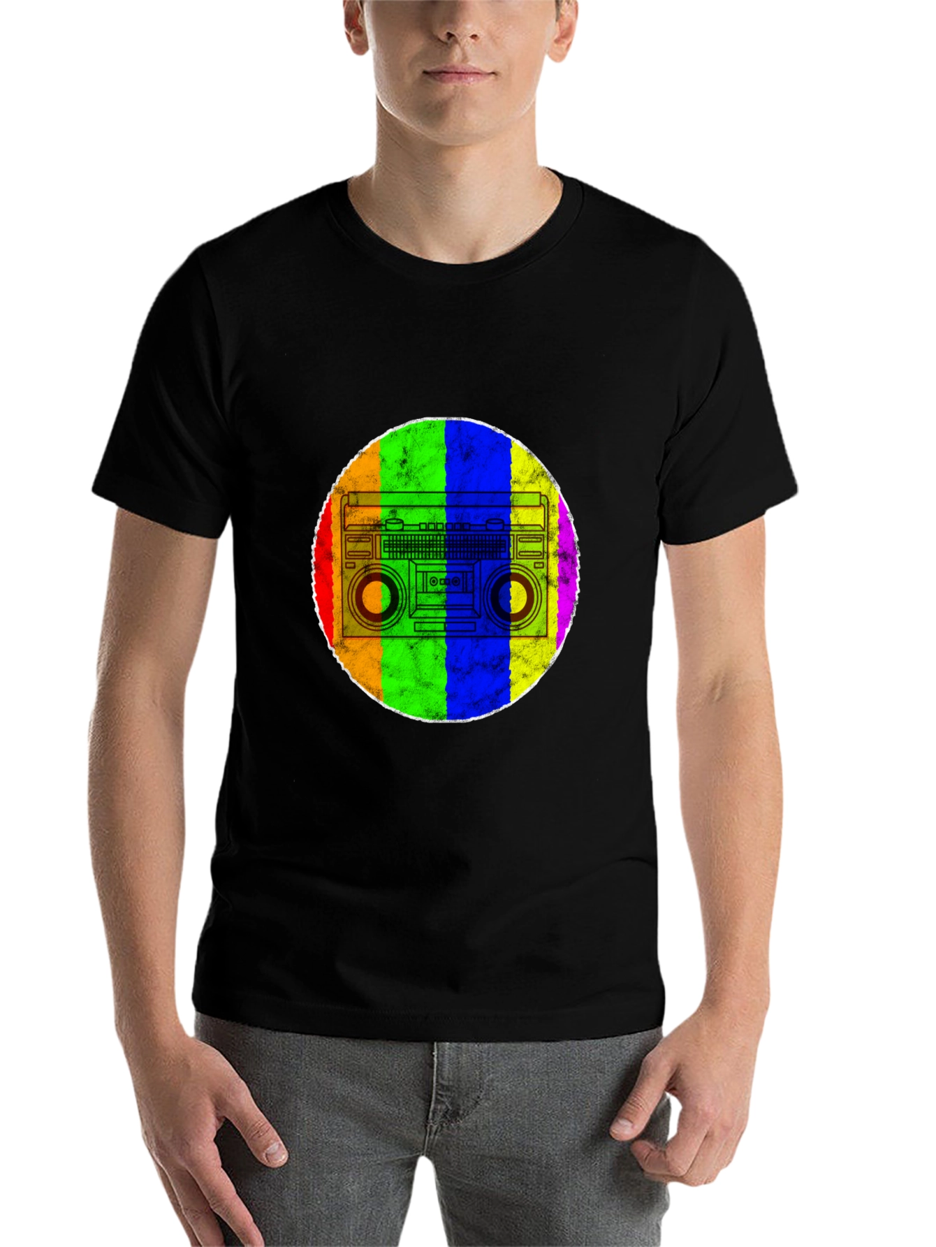 Black Retro Rainbow Boombox T-Shirt view 7
