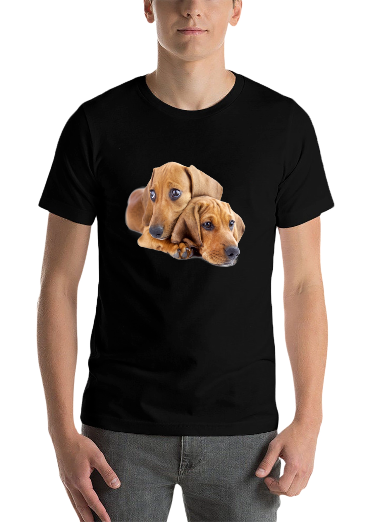Black Cute Puppies Graphic Black T-Shirt view 7