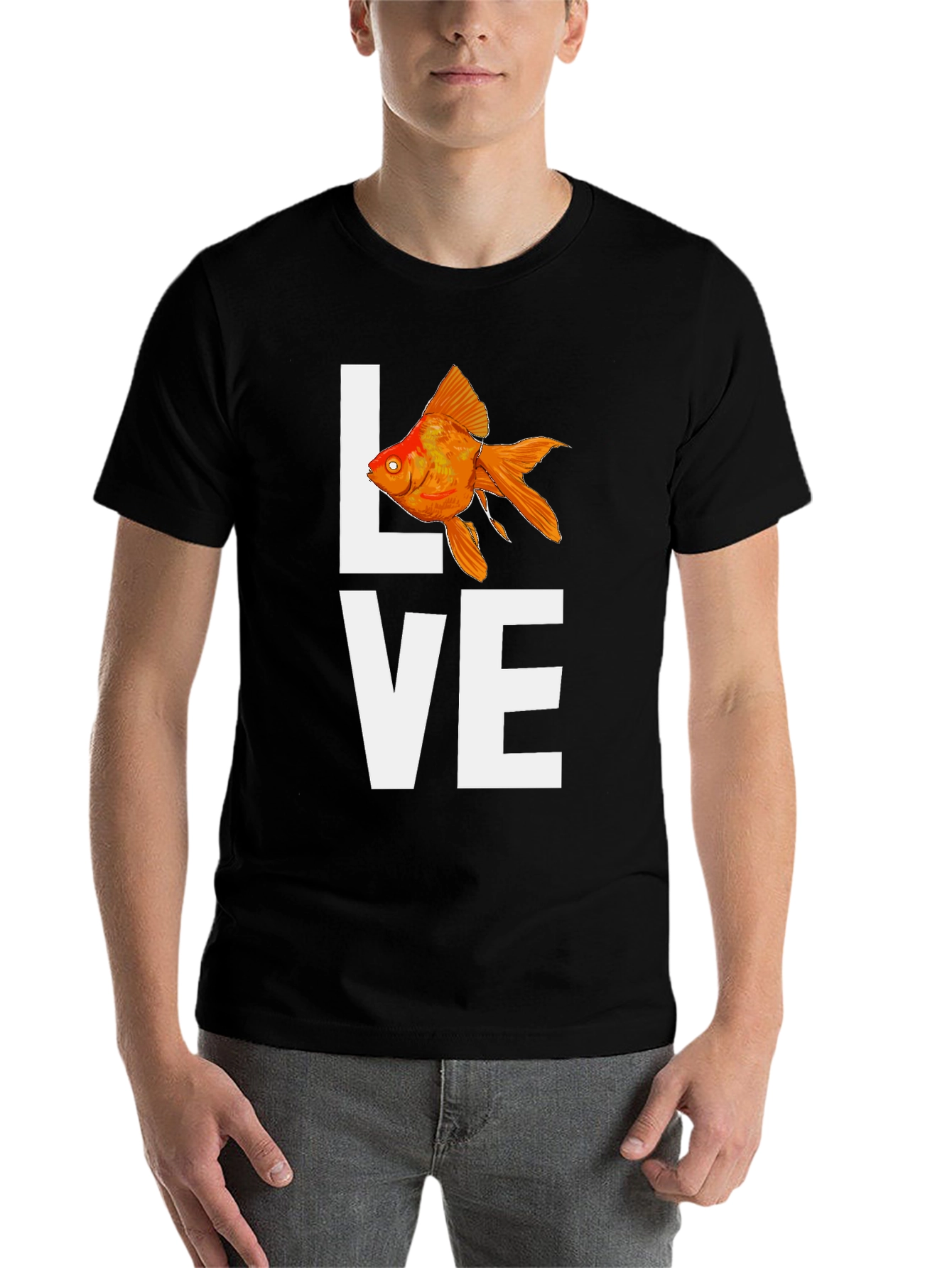 Black Love Goldfish T-Shirt - Unique Graphic Tee view 7
