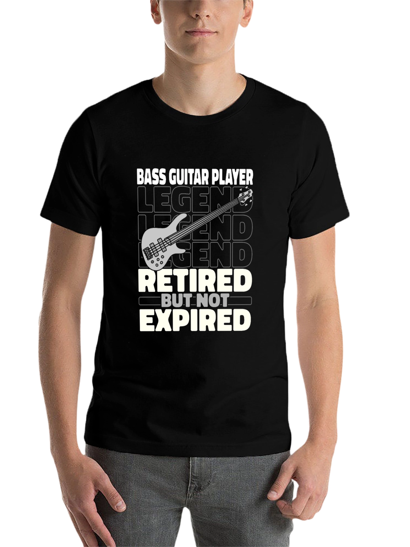 Black Retired Bass Guitar Player Graphic T-Shirt view 7