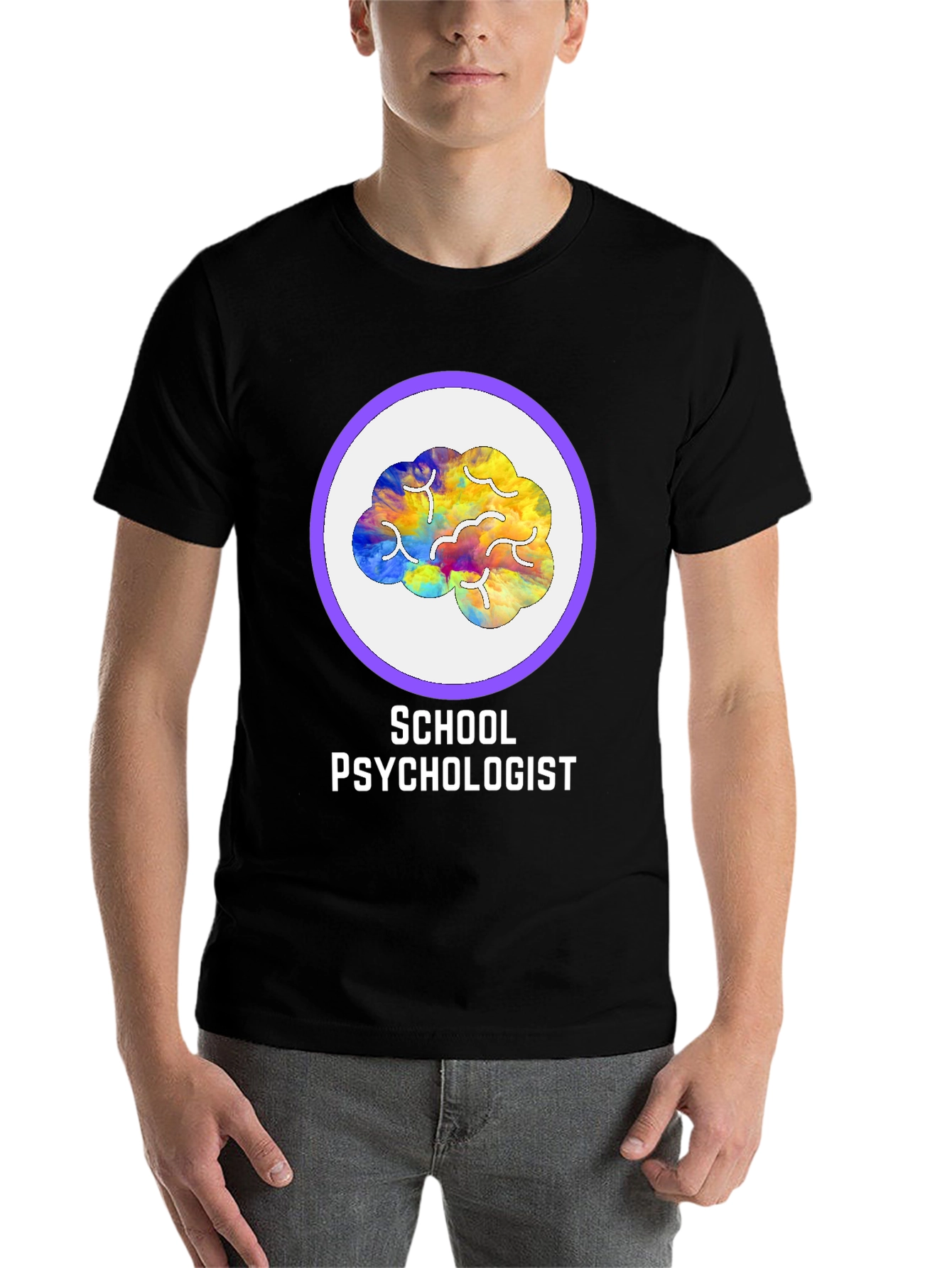 Black School Psychologist Brain Graphic Tee view 7