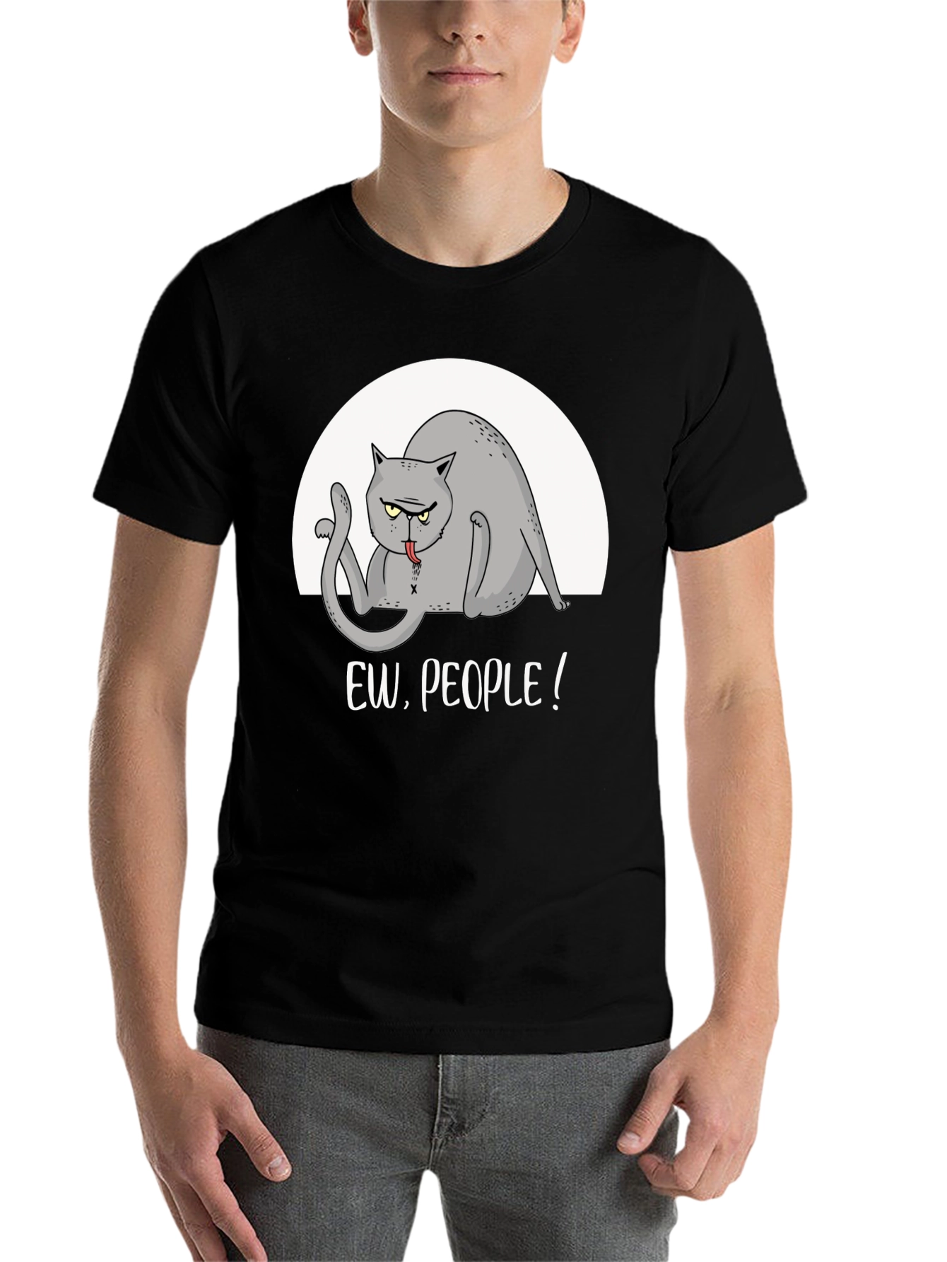 Black Ew, People! Graphic Tee - Funny Cat T-Shirt view 7