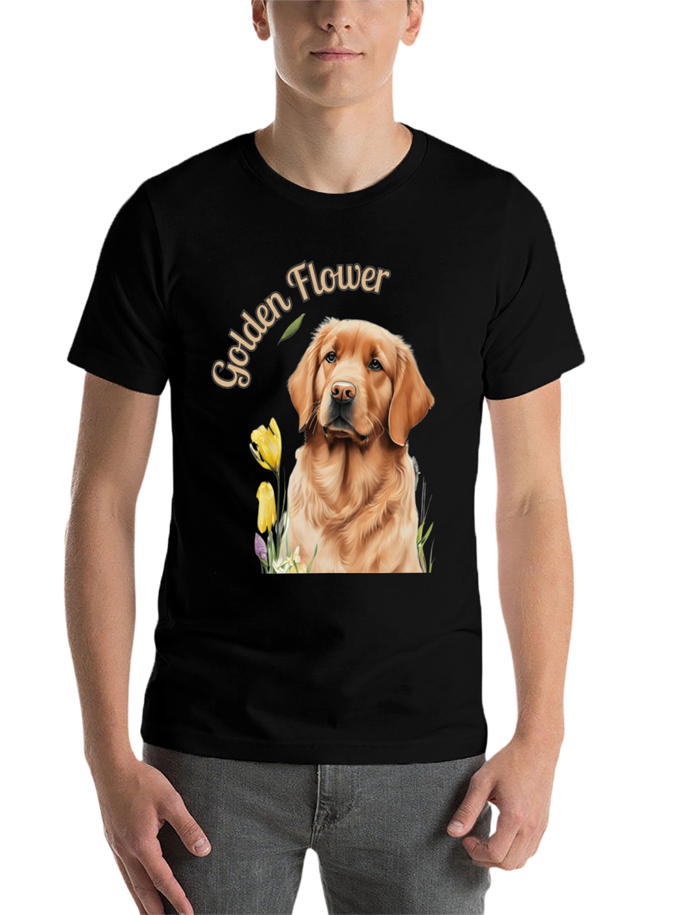 Black Golden Flower Dog Graphic Tee view 7
