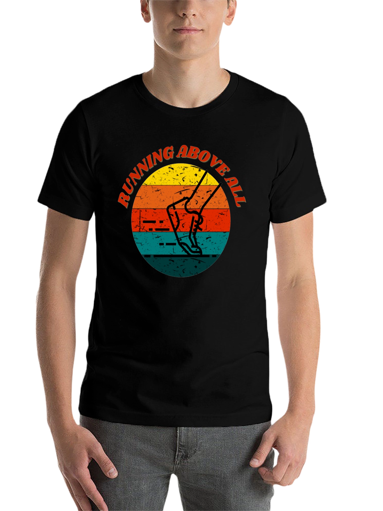 Black Running Above All Retro Style T-Shirt view 7