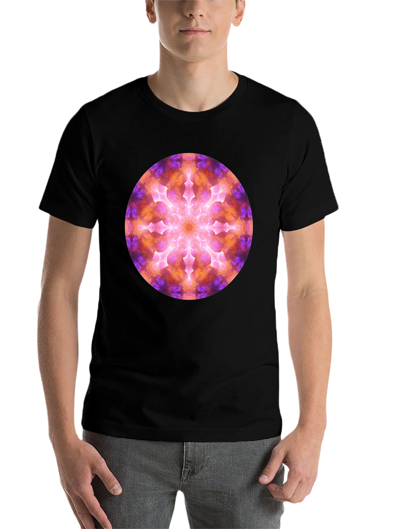 Black Cosmic Mandala Graphic Black T-Shirt view 7