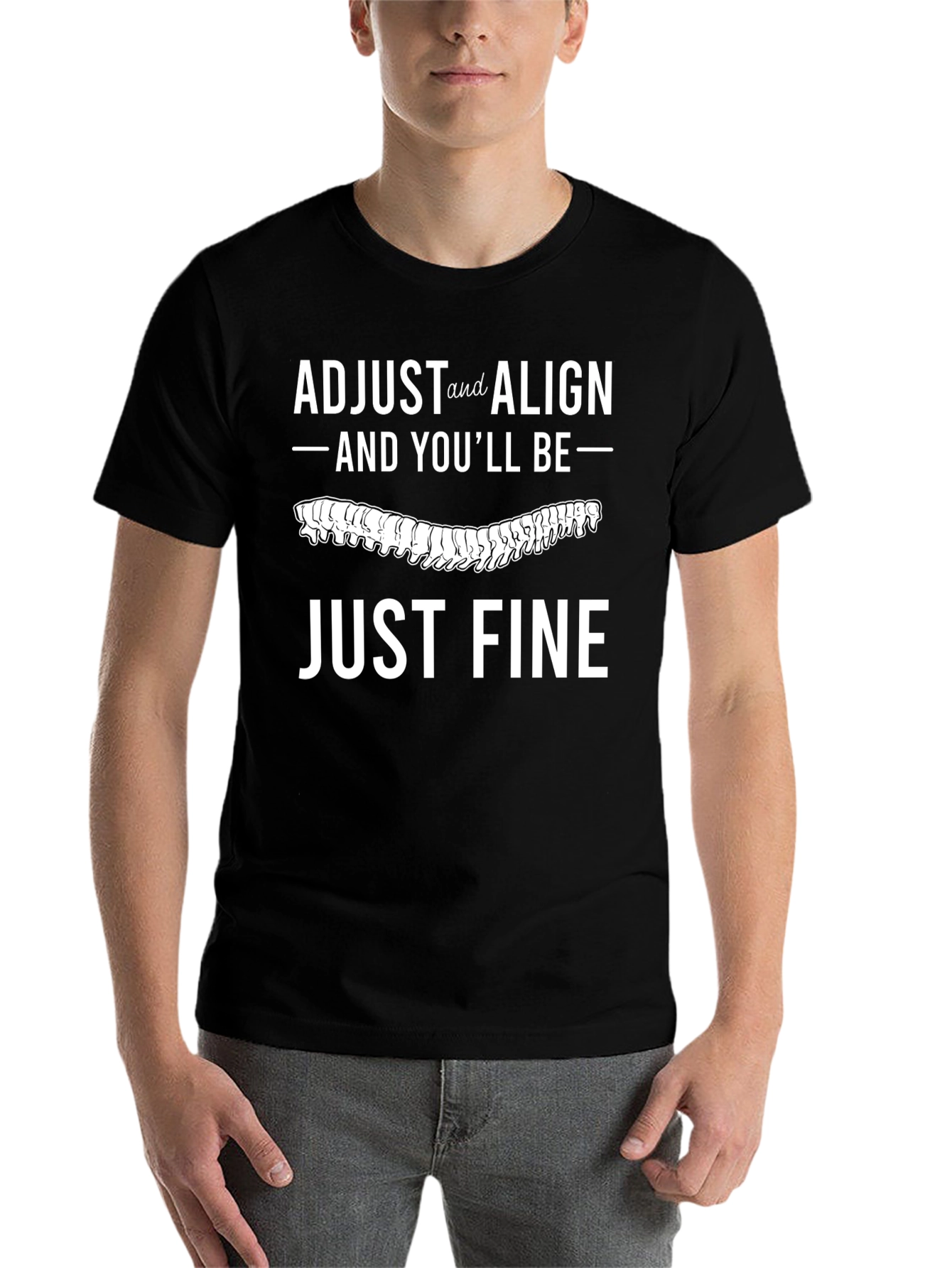 Black Adjust and Align T-Shirt Chiropractic Spine Tee view 7