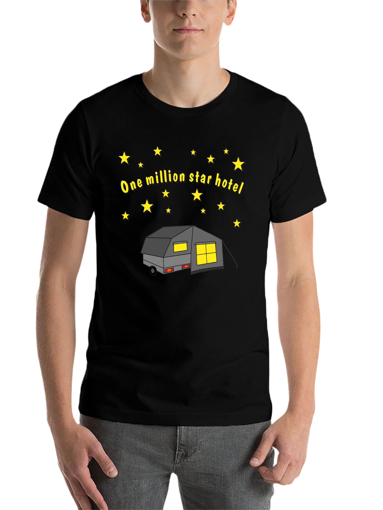 Black One Million Star Hotel Camping T-Shirt view 7