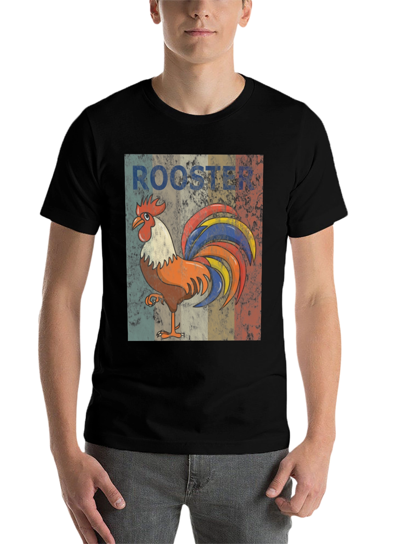 Black Vintage Rooster Graphic Tee - Stylish Casual Wear view 7