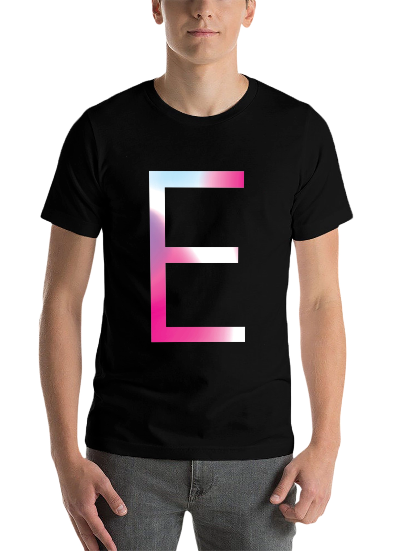 Black Bold 'E' Graphic Tee - Trendy Statement T-Shirt view 7
