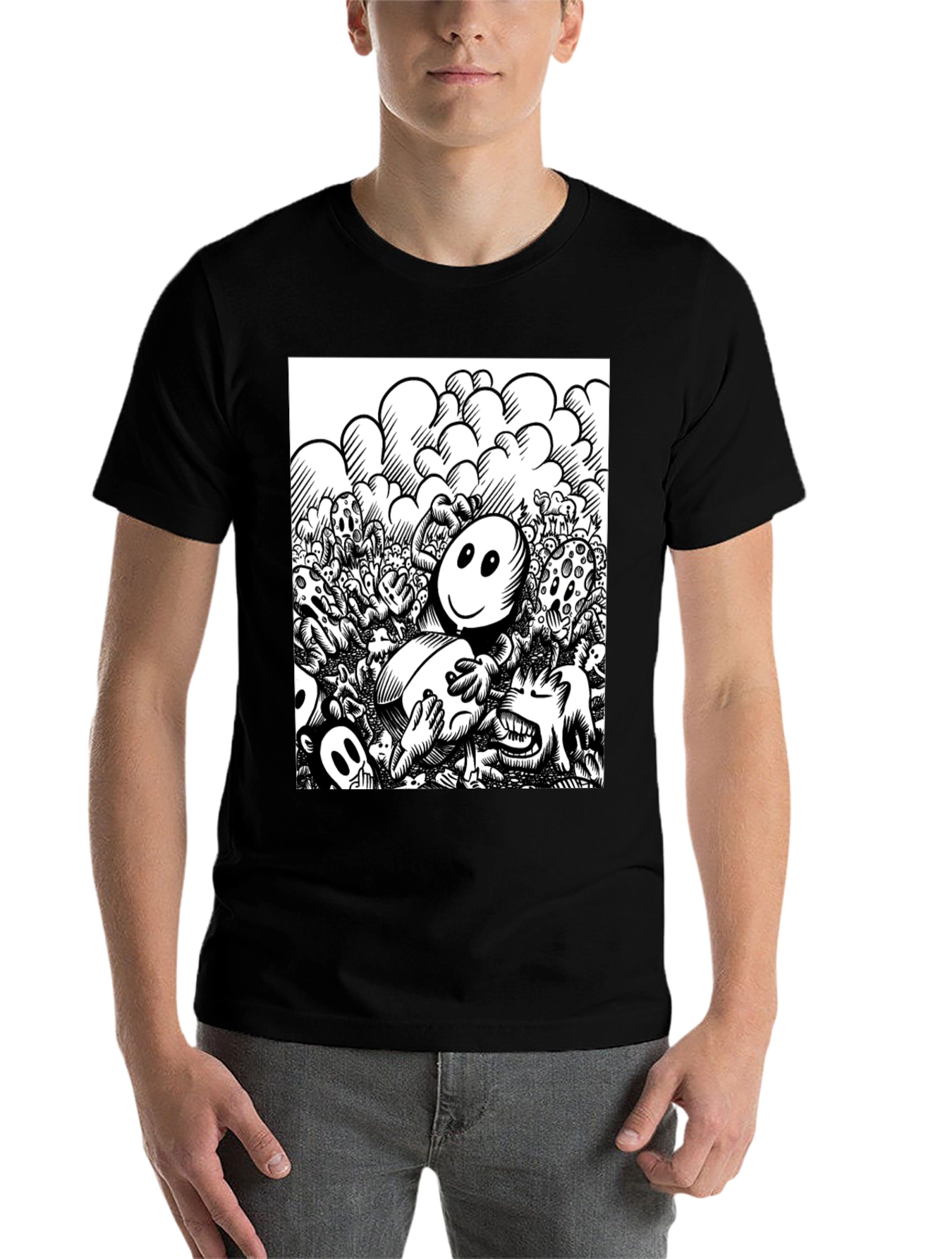 Black Unique Cartoon Print Black Tee view 7