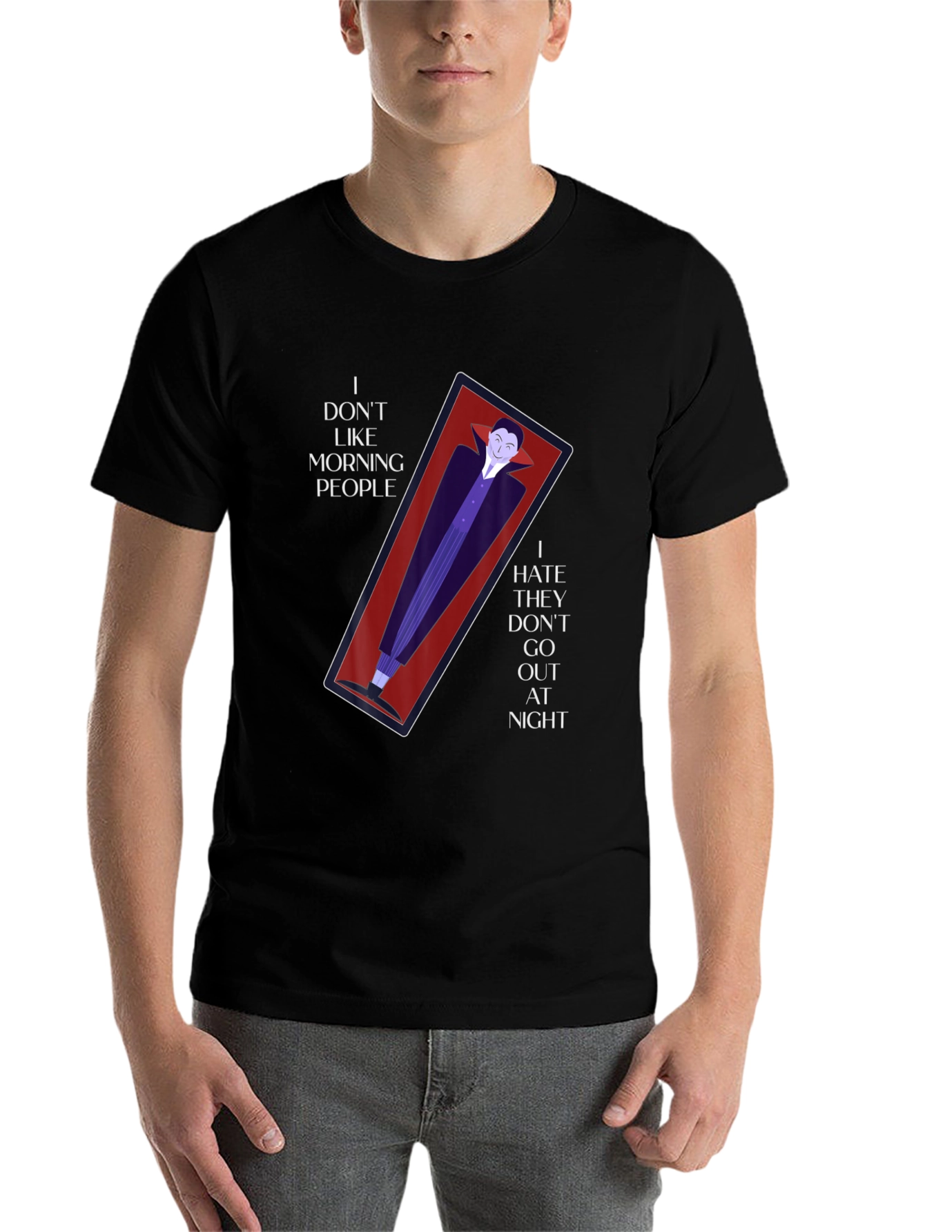Black Vampire Coffin Graphic T-Shirt - Anti-Morning Person Tee view 7