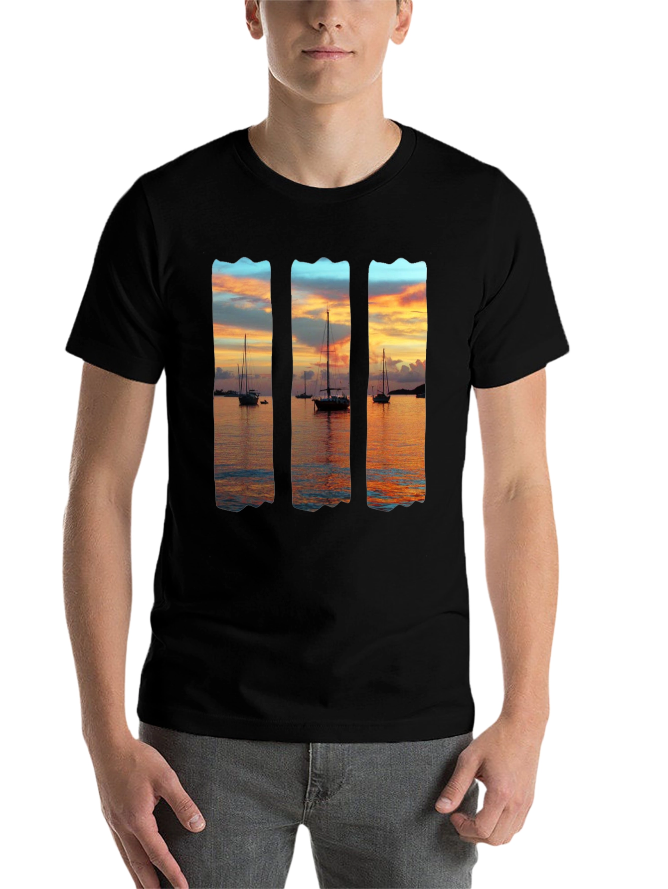 Black Sunset Sailboat Graphic T-Shirt - Black view 7