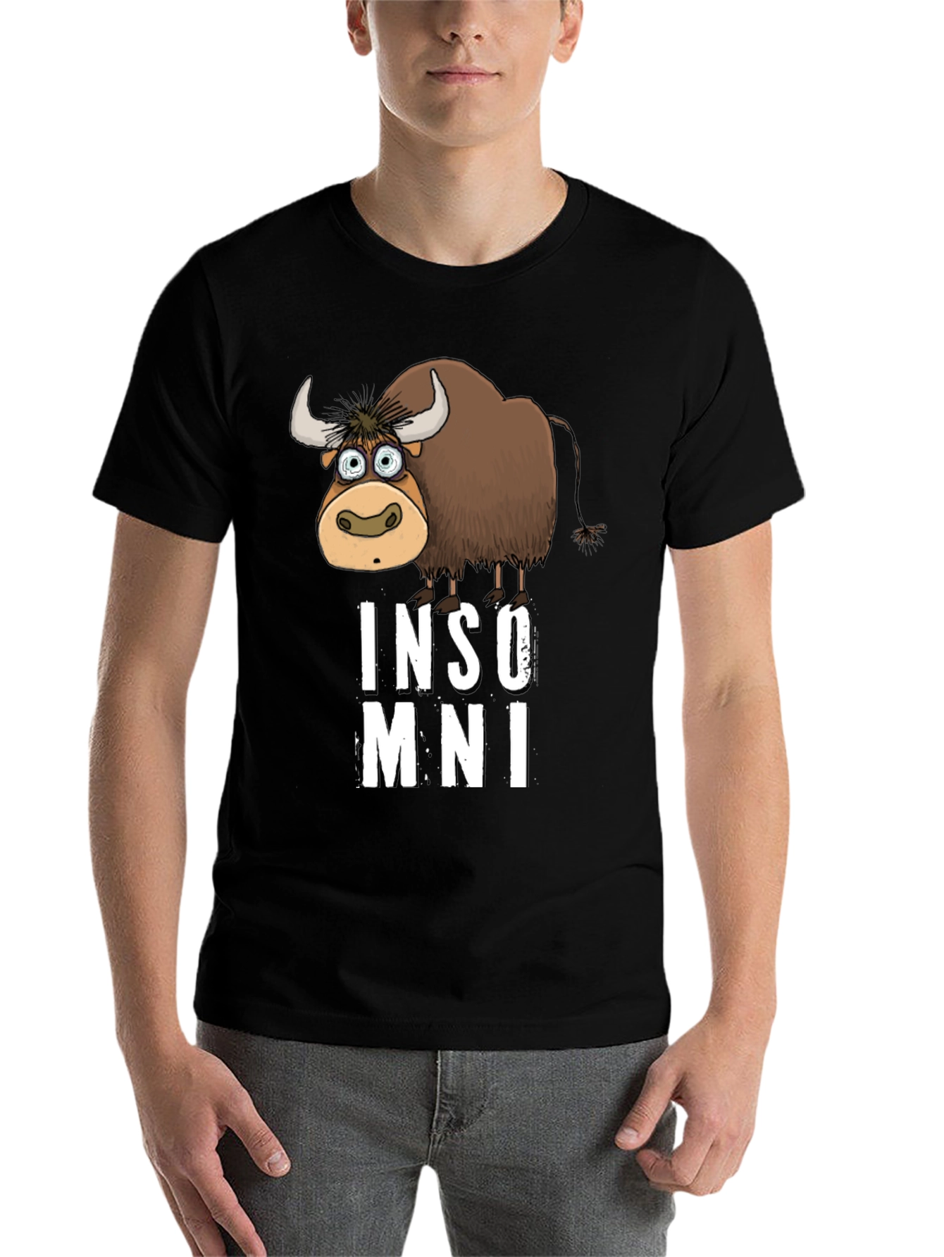 Black Funny Insomniac Yak Black T-Shirt view 7