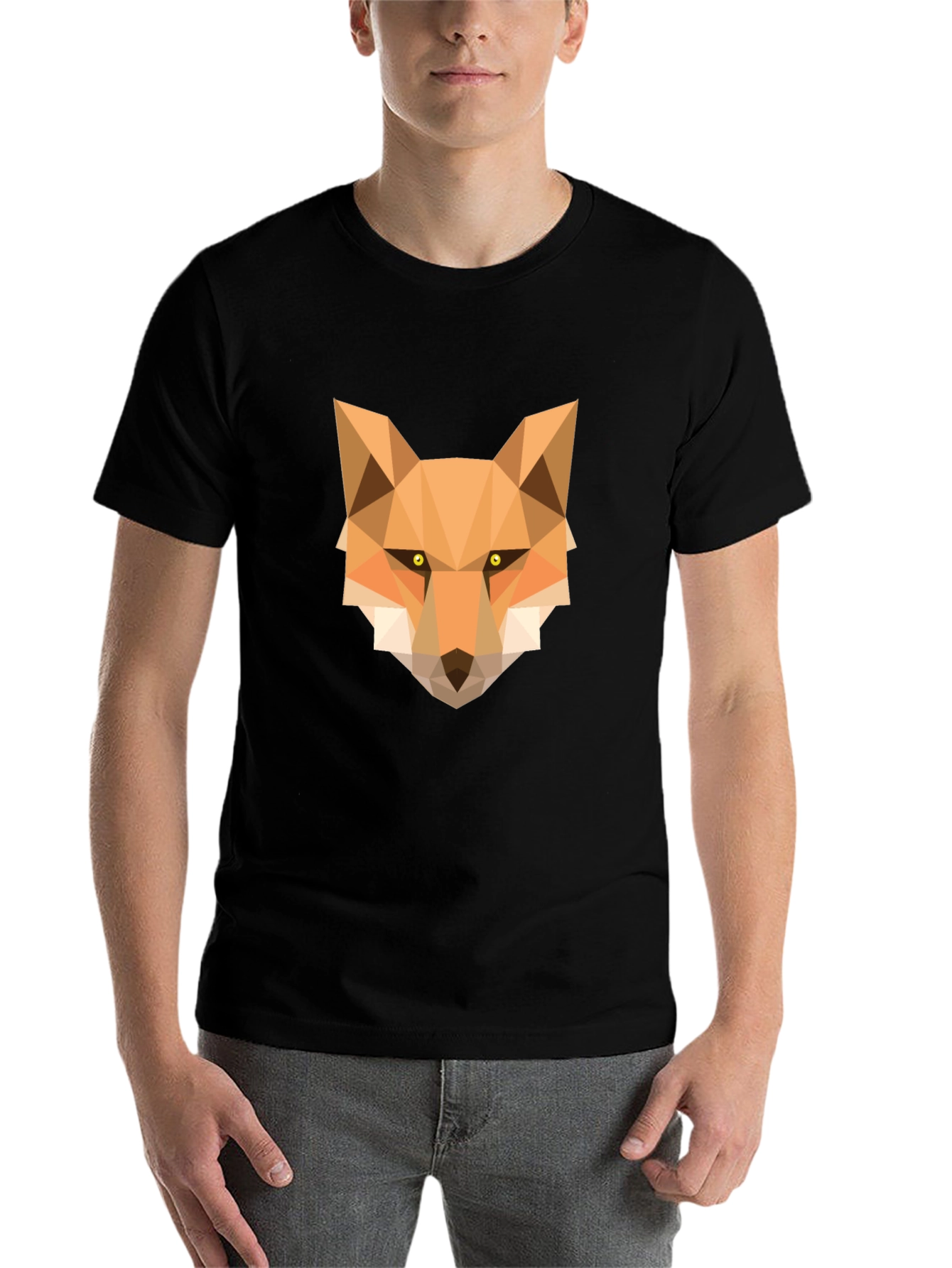 Black Geometric Fox Graphic Tee - Stylish Black T-Shirt view 7