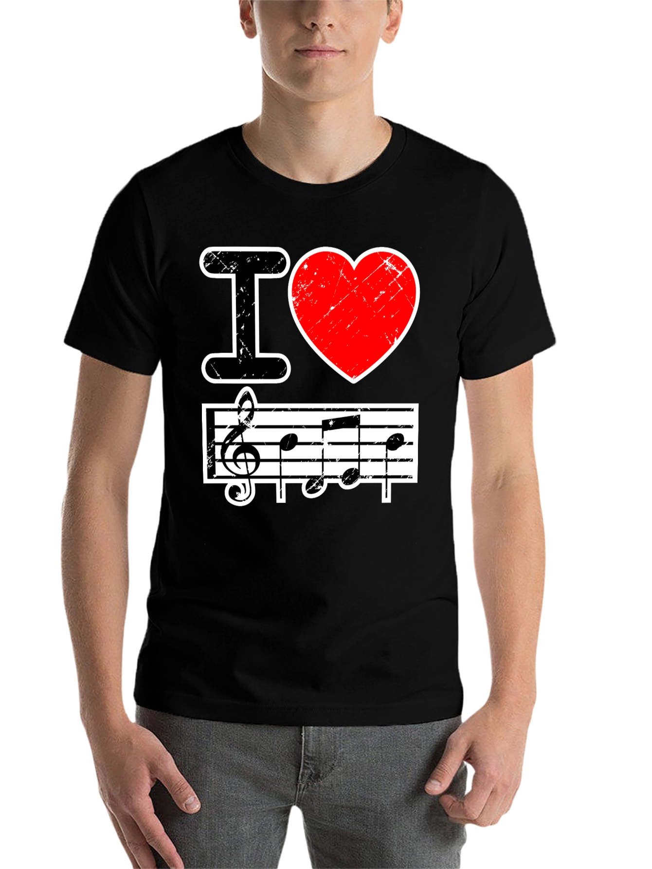 Black I Love Music Black Graphic T-Shirt view 7