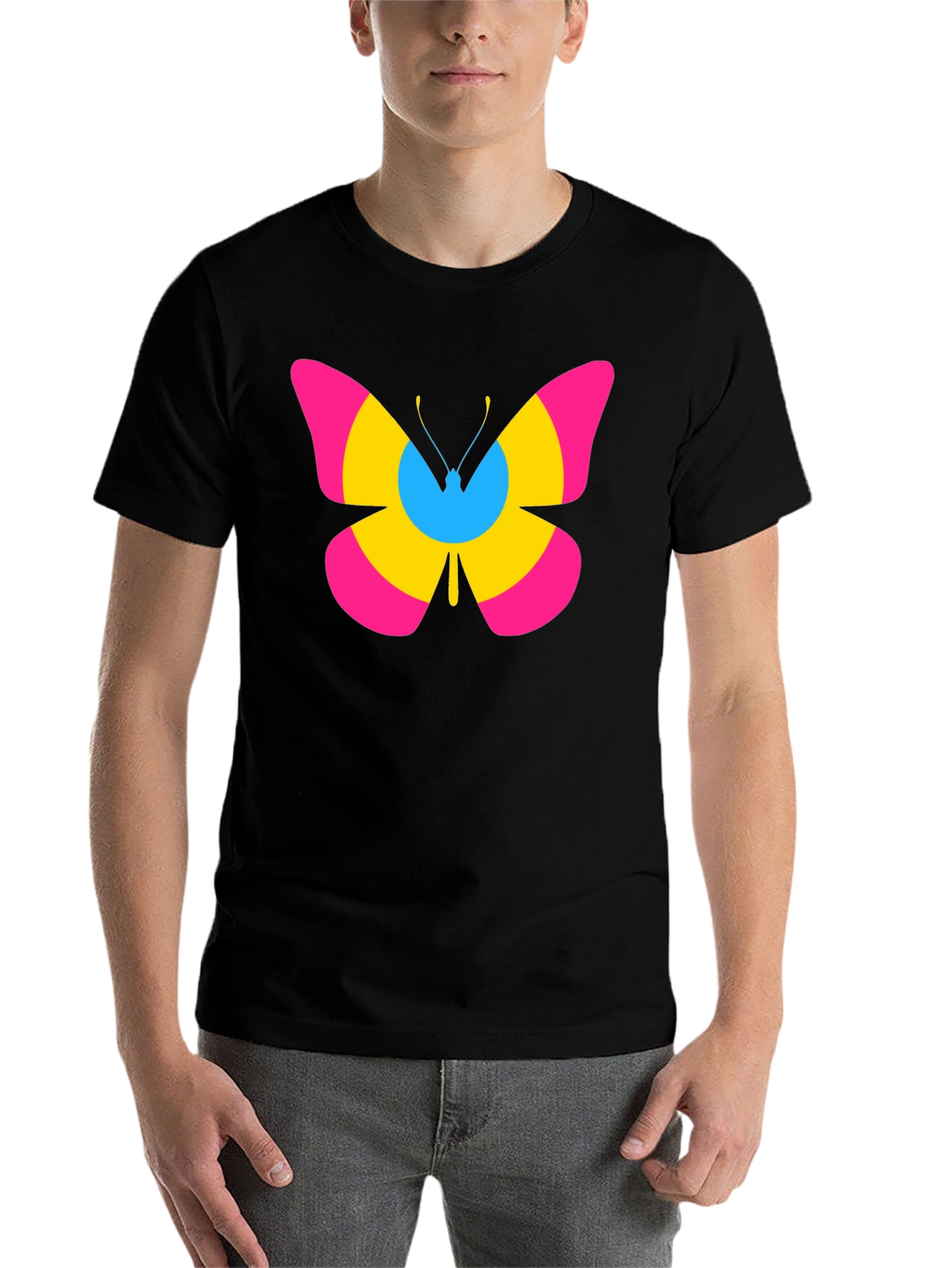 Black Pansexual Pride Butterfly Graphic T-Shirt view 7