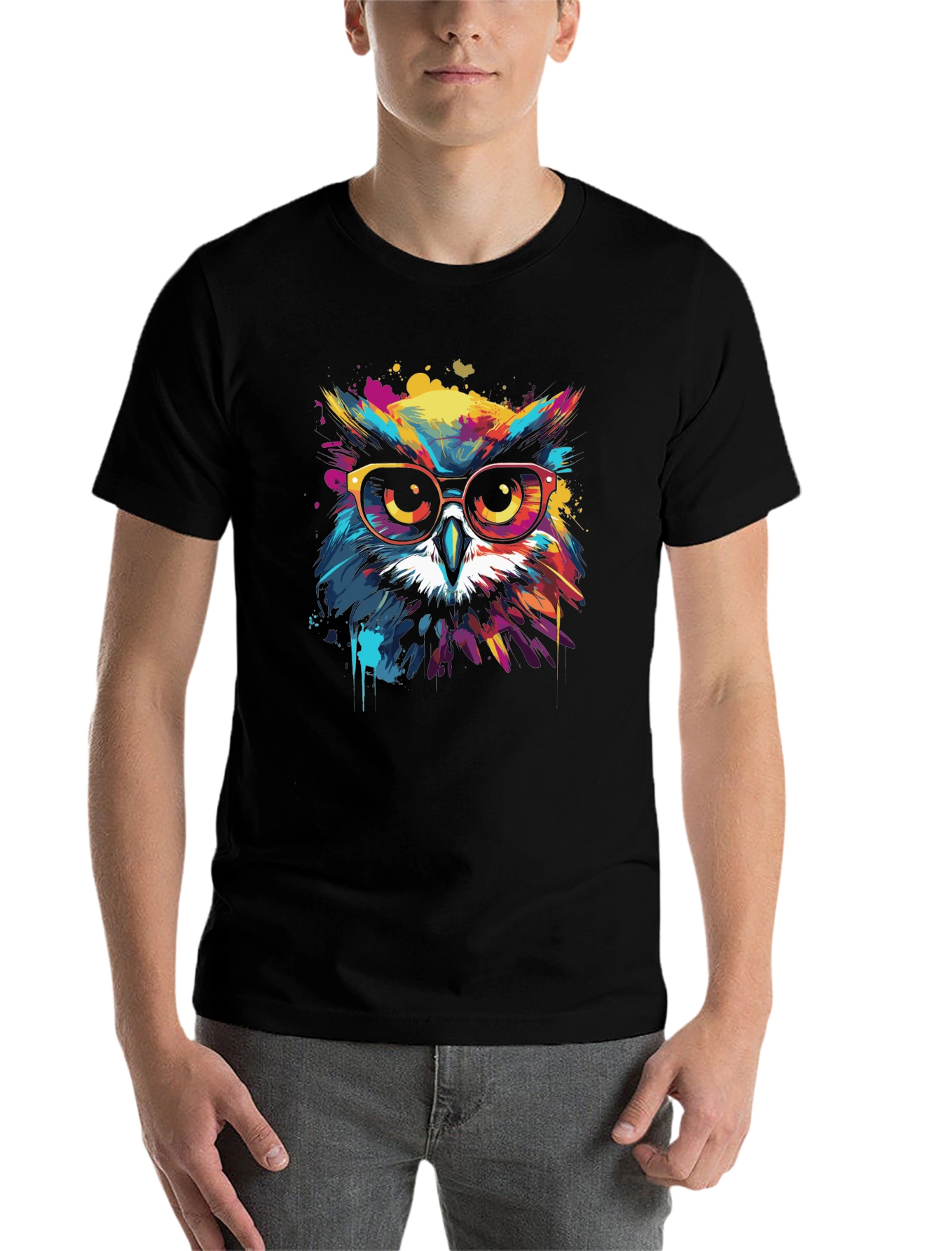 Black Cool Owl Graphic Tee - Vibrant Colors view 7