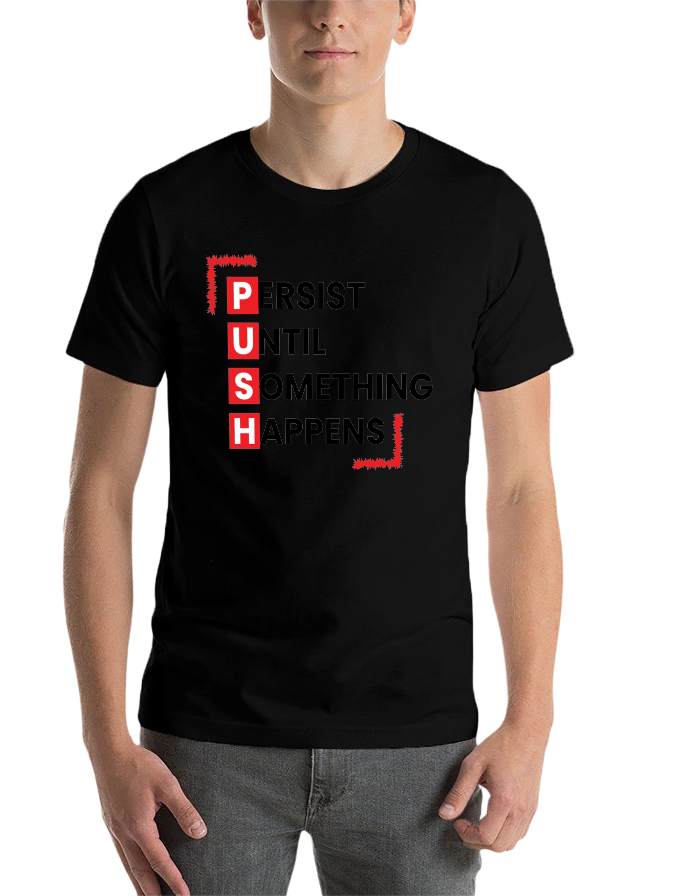 Black PUSH Graphic Tee - Motivational Black T-Shirt view 7