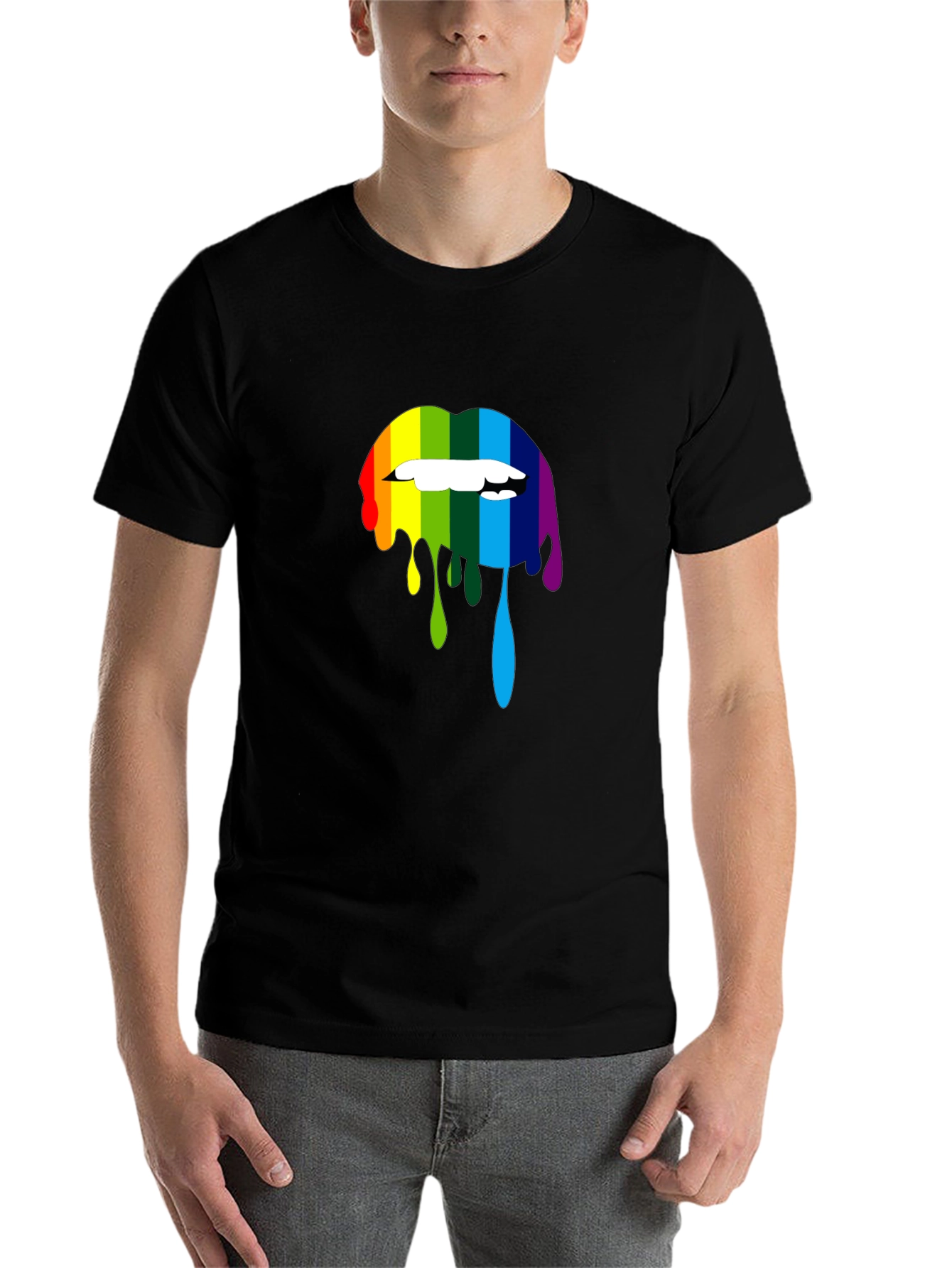 Black Rainbow Lips Graphic Print Black T-Shirt view 7