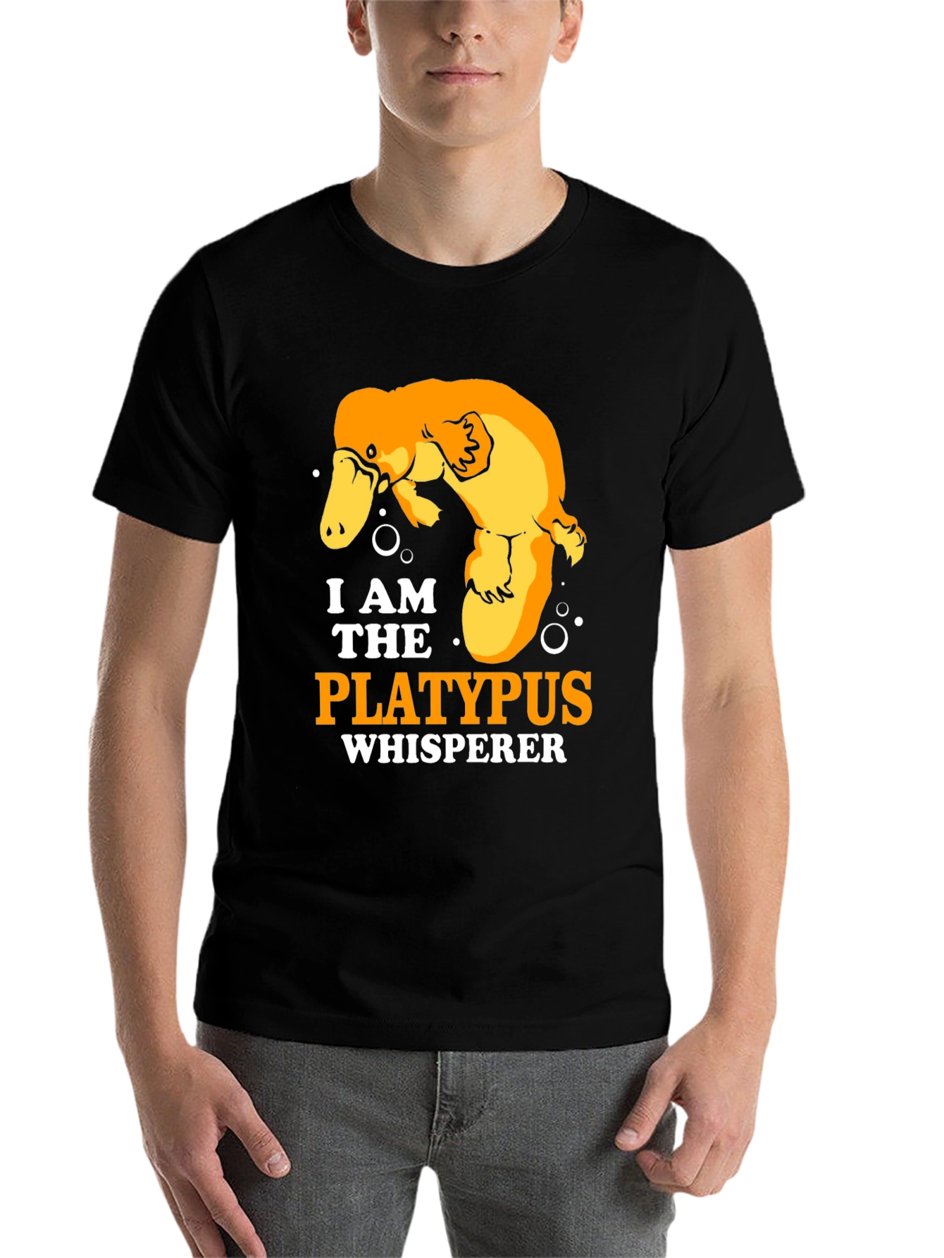 Black Platypus Whisperer T-Shirt, Black Cotton Tee view 7