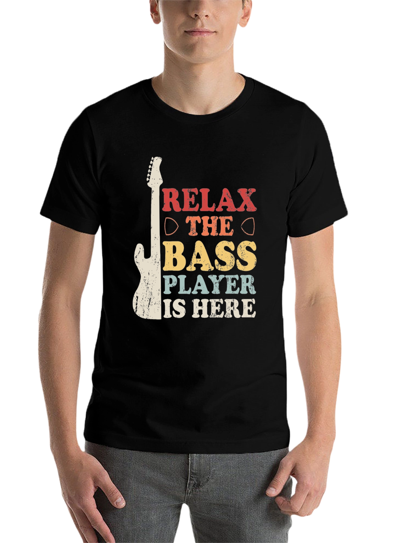 Black Relax Bass Player is Here Black Graphic Tee view 7