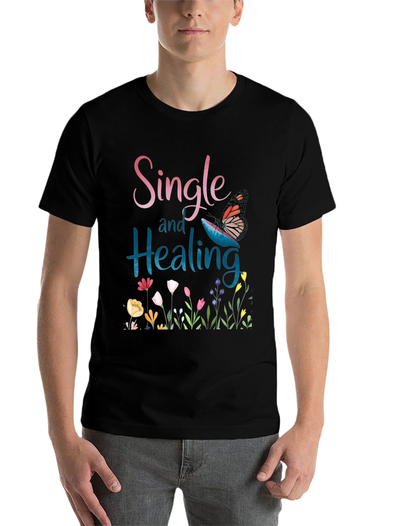 Black Single and Healing Graphic T-Shirt view 7