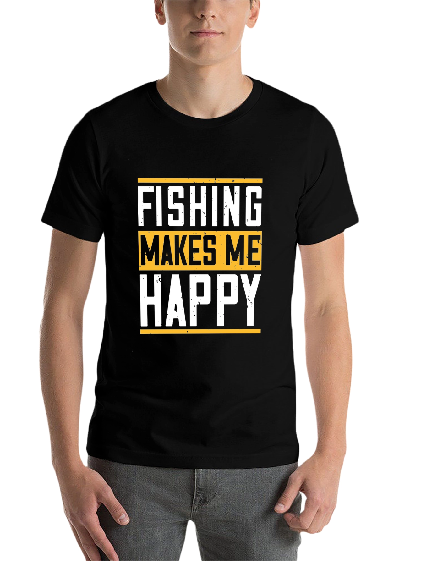 Black Fishing Makes Me Happy Graphic T-Shirt view 7