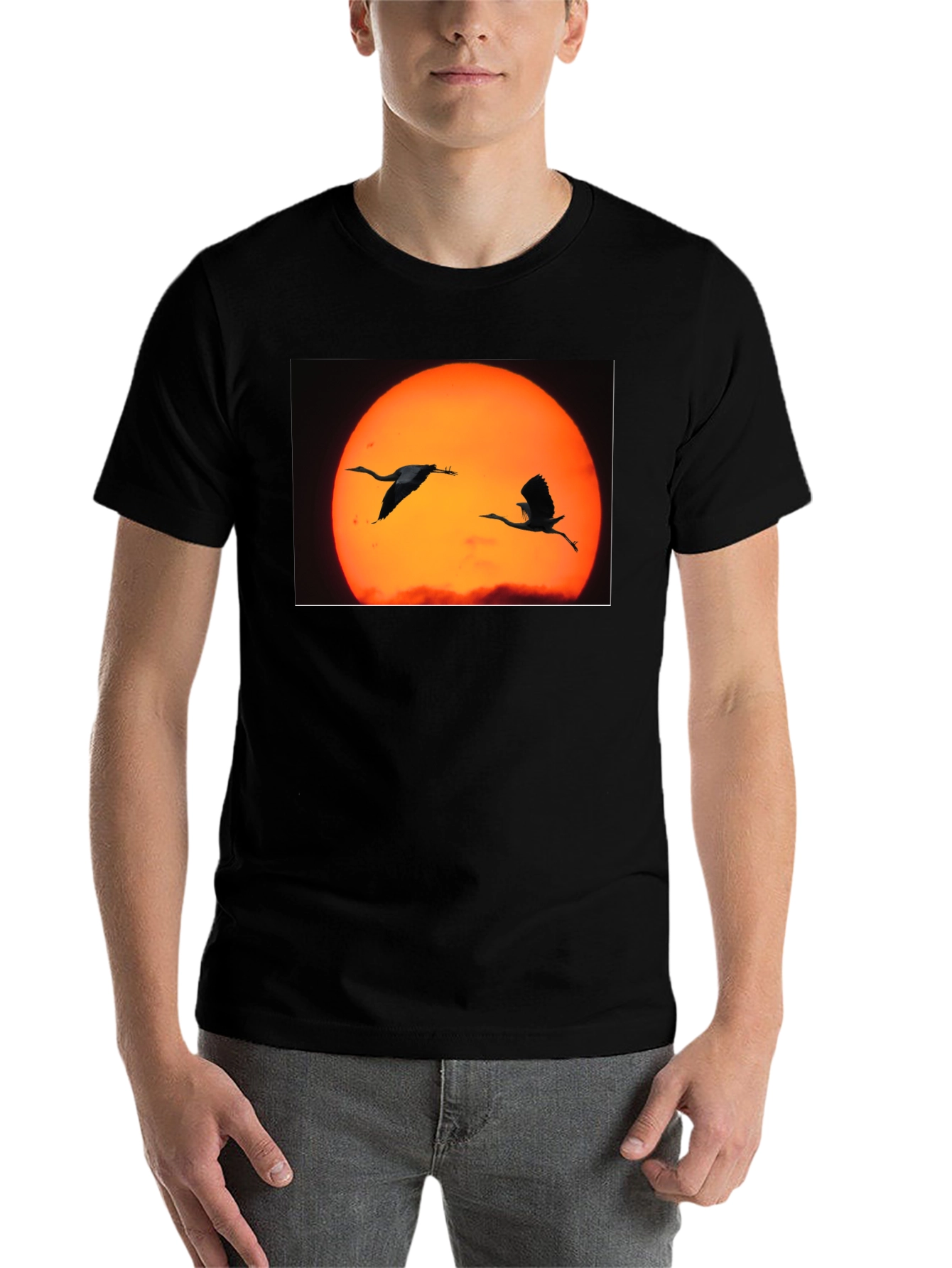 Black Sunset Birds Black T-Shirt view 7