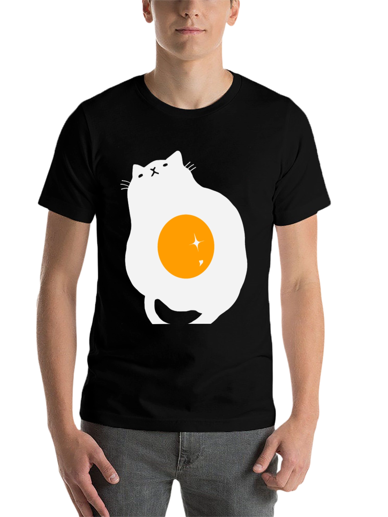 Black Egg Cat Graphic T-Shirt - Unique Design view 7
