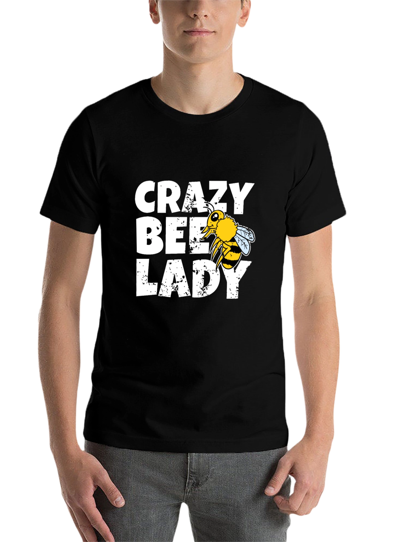Black Crazy Bee Lady Graphic Tee - Black Cotton Blend view 7