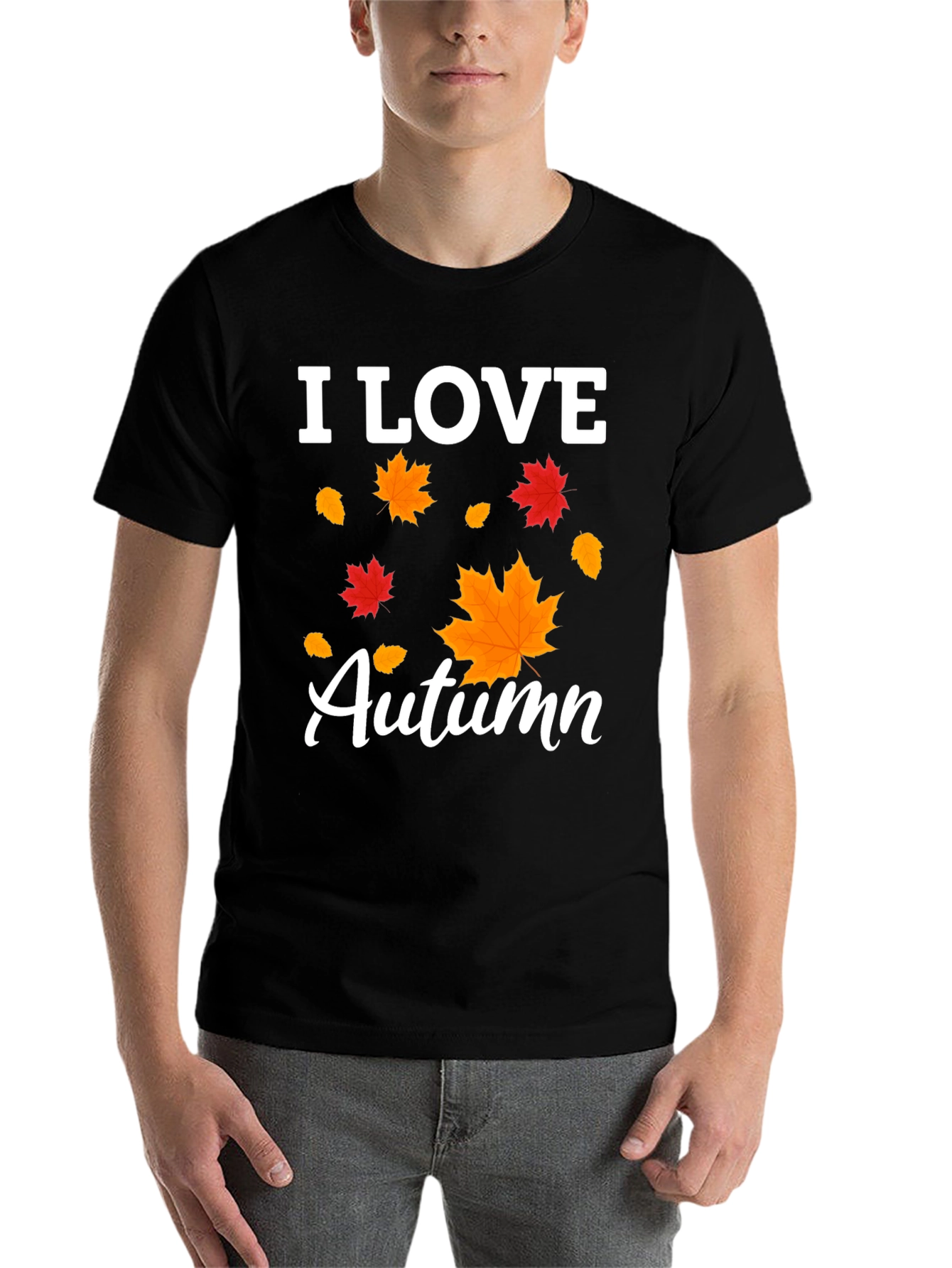 Black I Love Autumn Leaves Graphic T-Shirt view 7