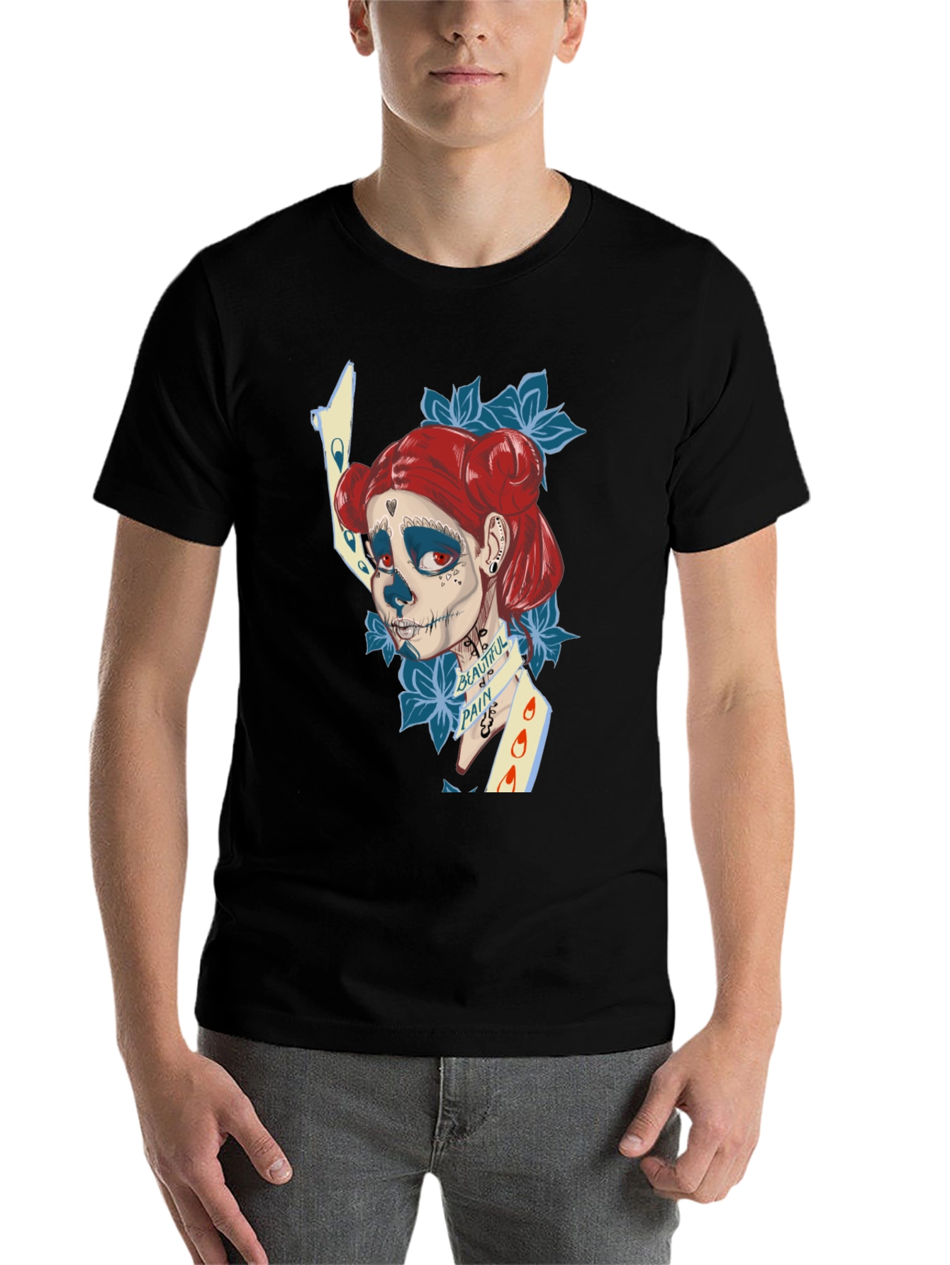 Black Sugar Skull Art T-Shirt view 7