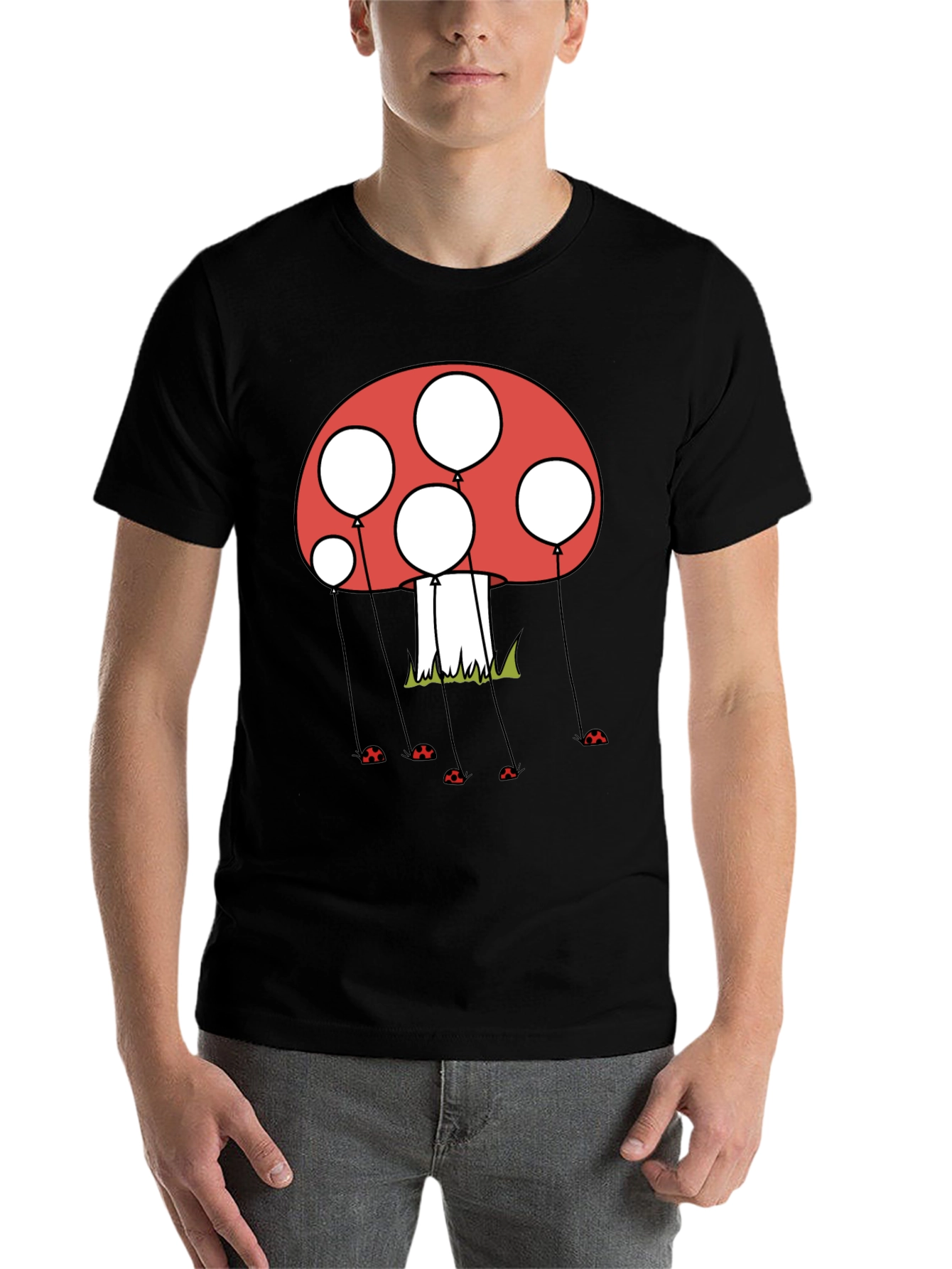 Black Mushroom Balloon Graphic Tee - Black Cotton Blend view 7