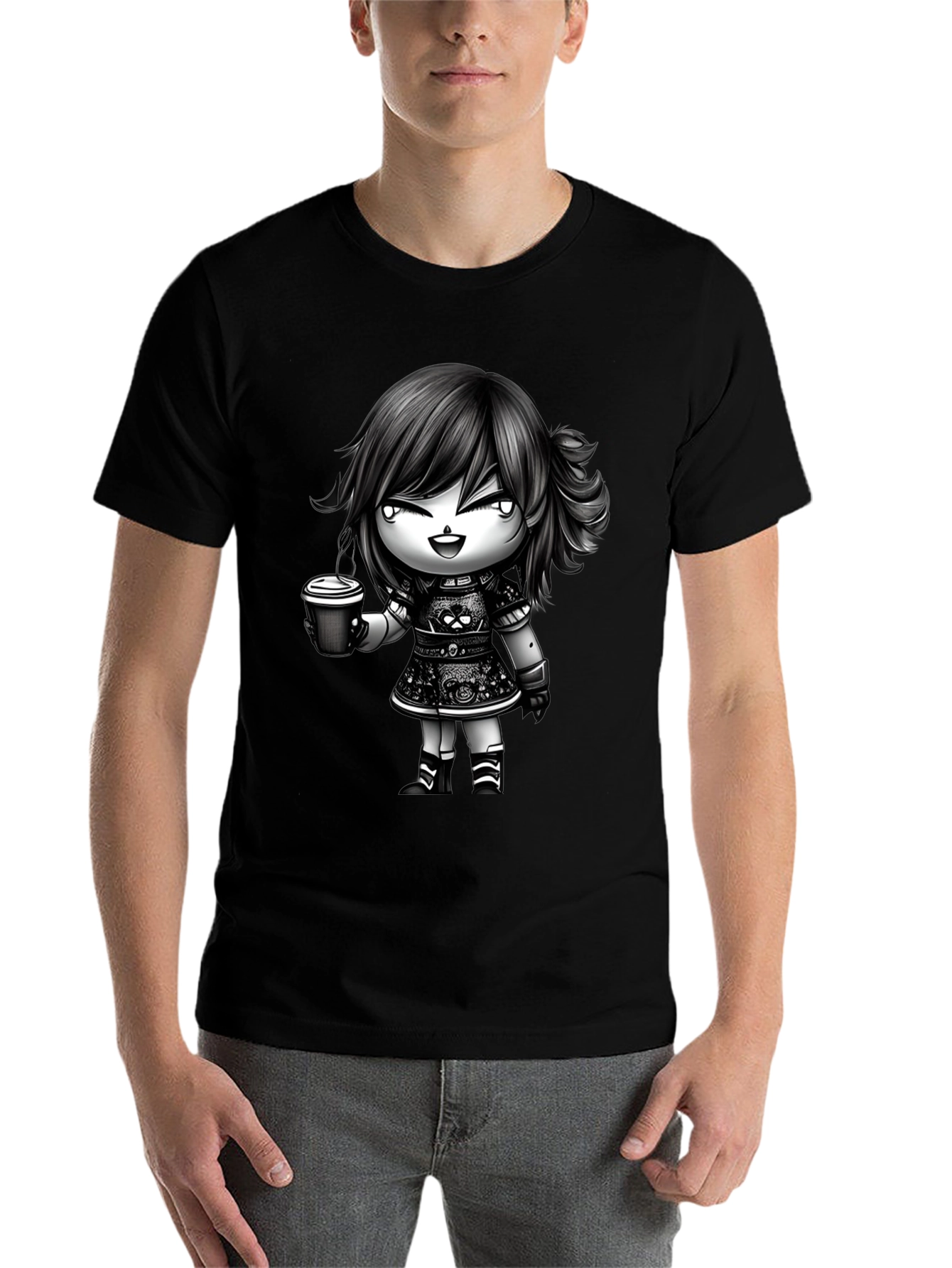 Black Anime Girl Coffee T-Shirt - Stylish Graphic Tee view 7