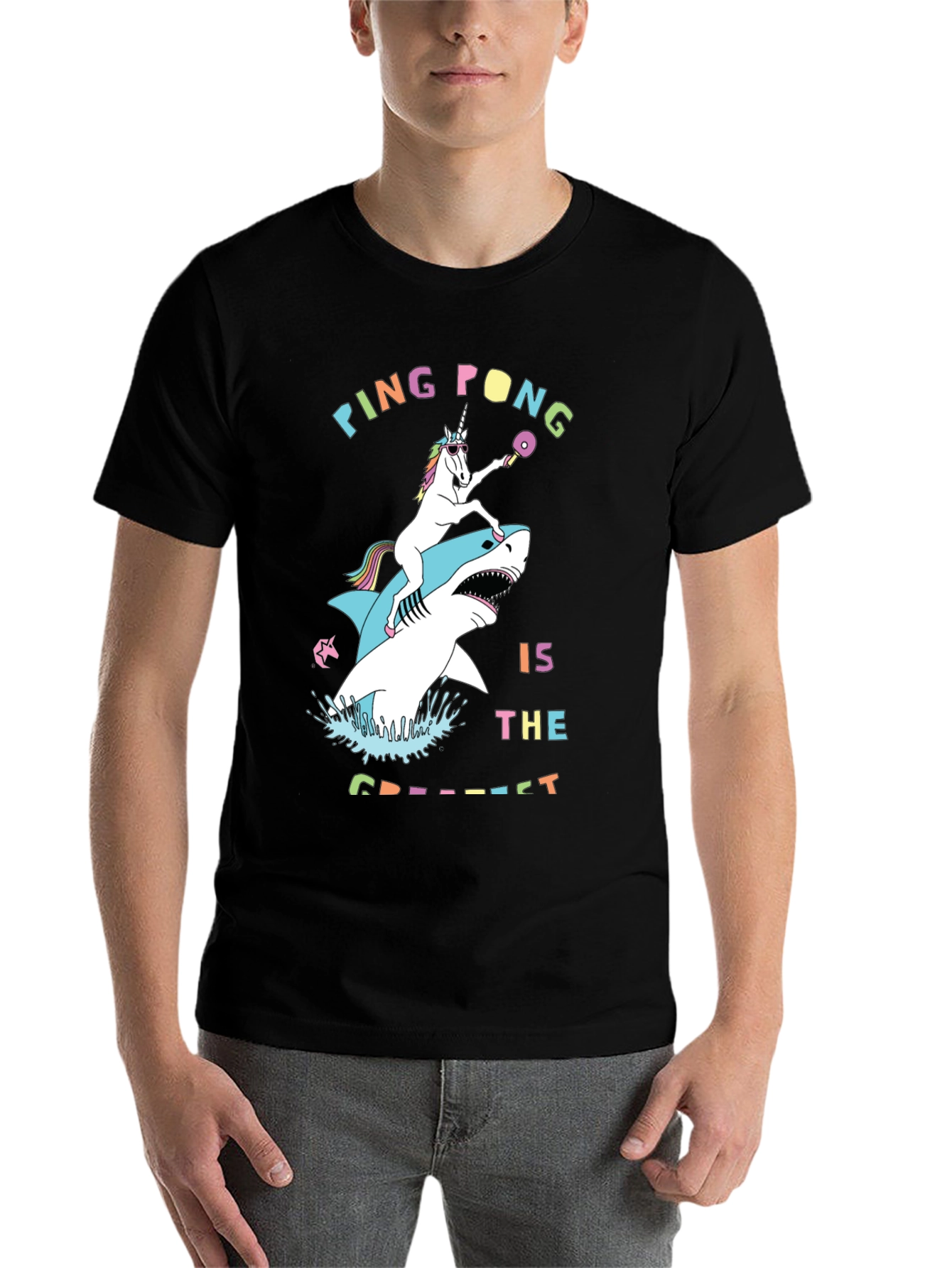 Black Ping Pong Unicorn & Shark Tee view 7