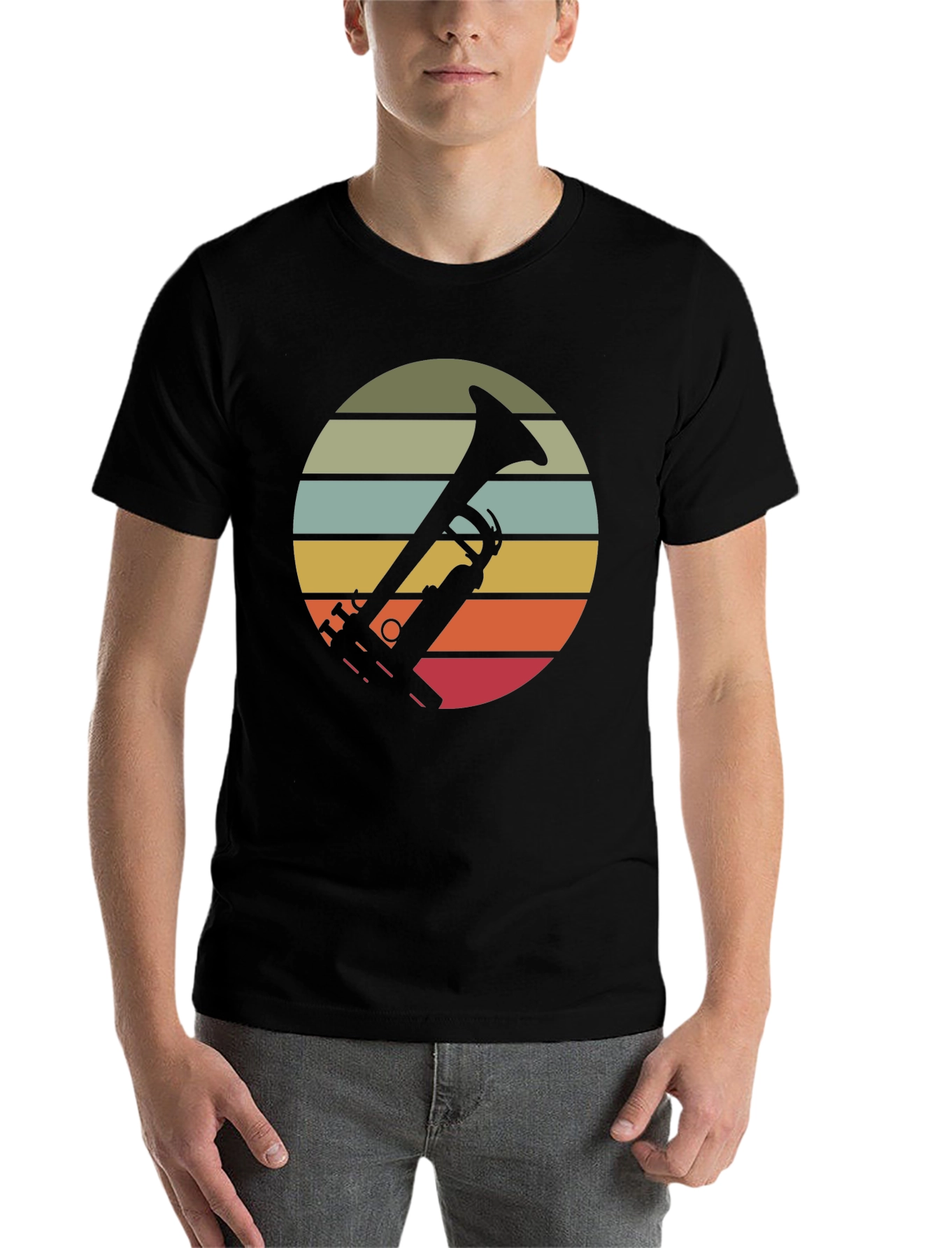 Black Vintage Trumpet Sunset Graphic Tee view 7