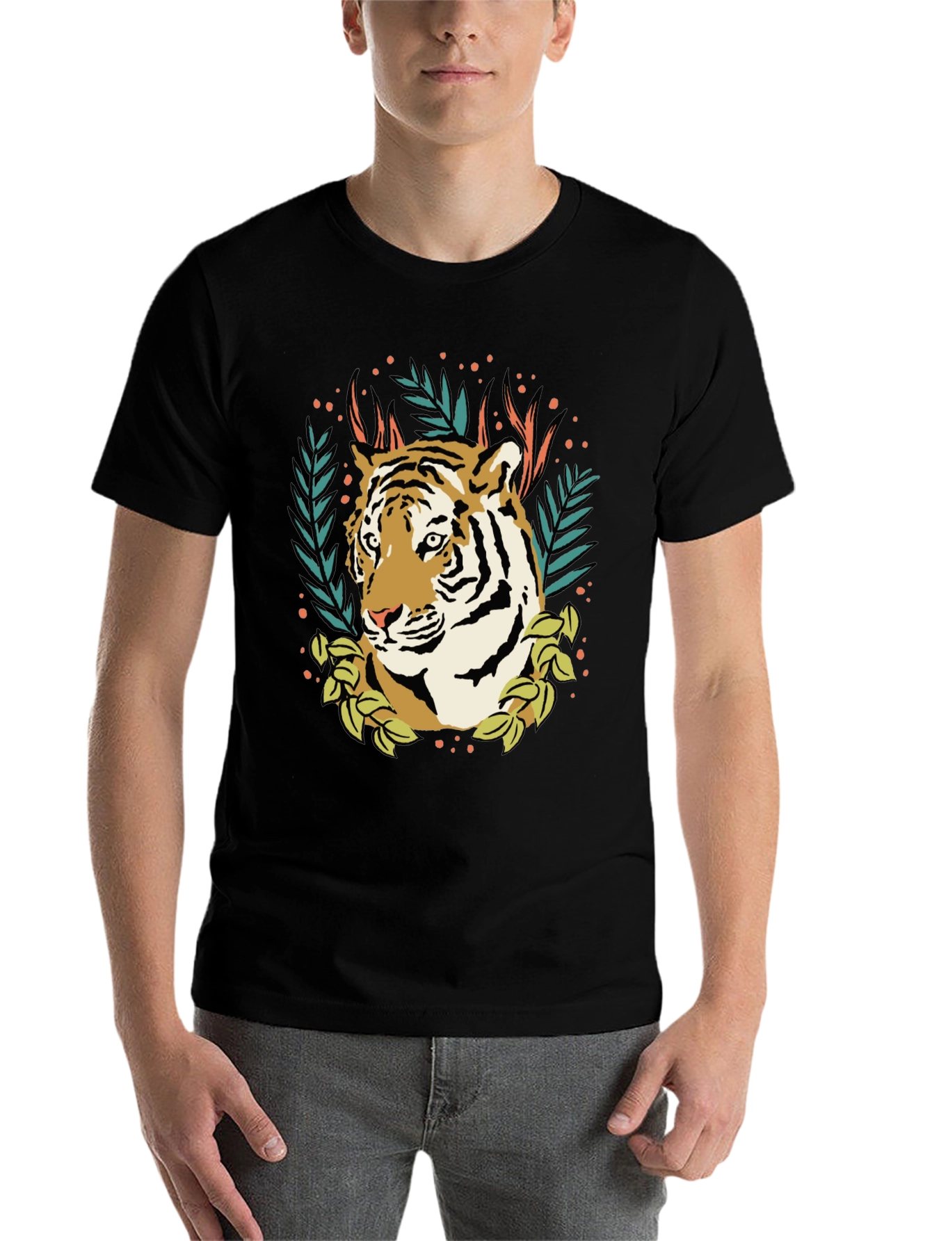 Black Tiger Graphic Tee - Black Crew Neck T-Shirt view 7