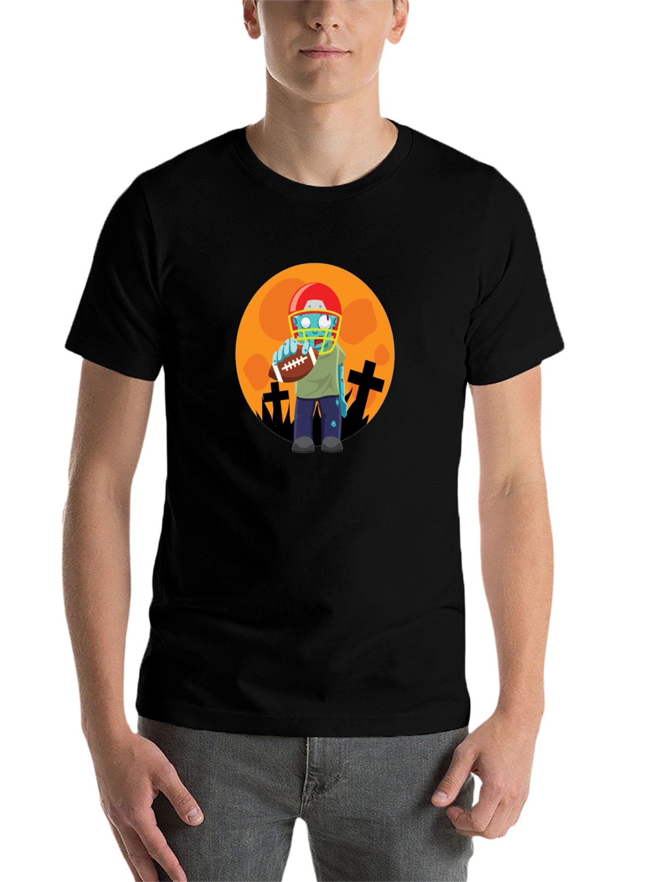 Black Zombie Football Player Halloween T-Shirt view 7