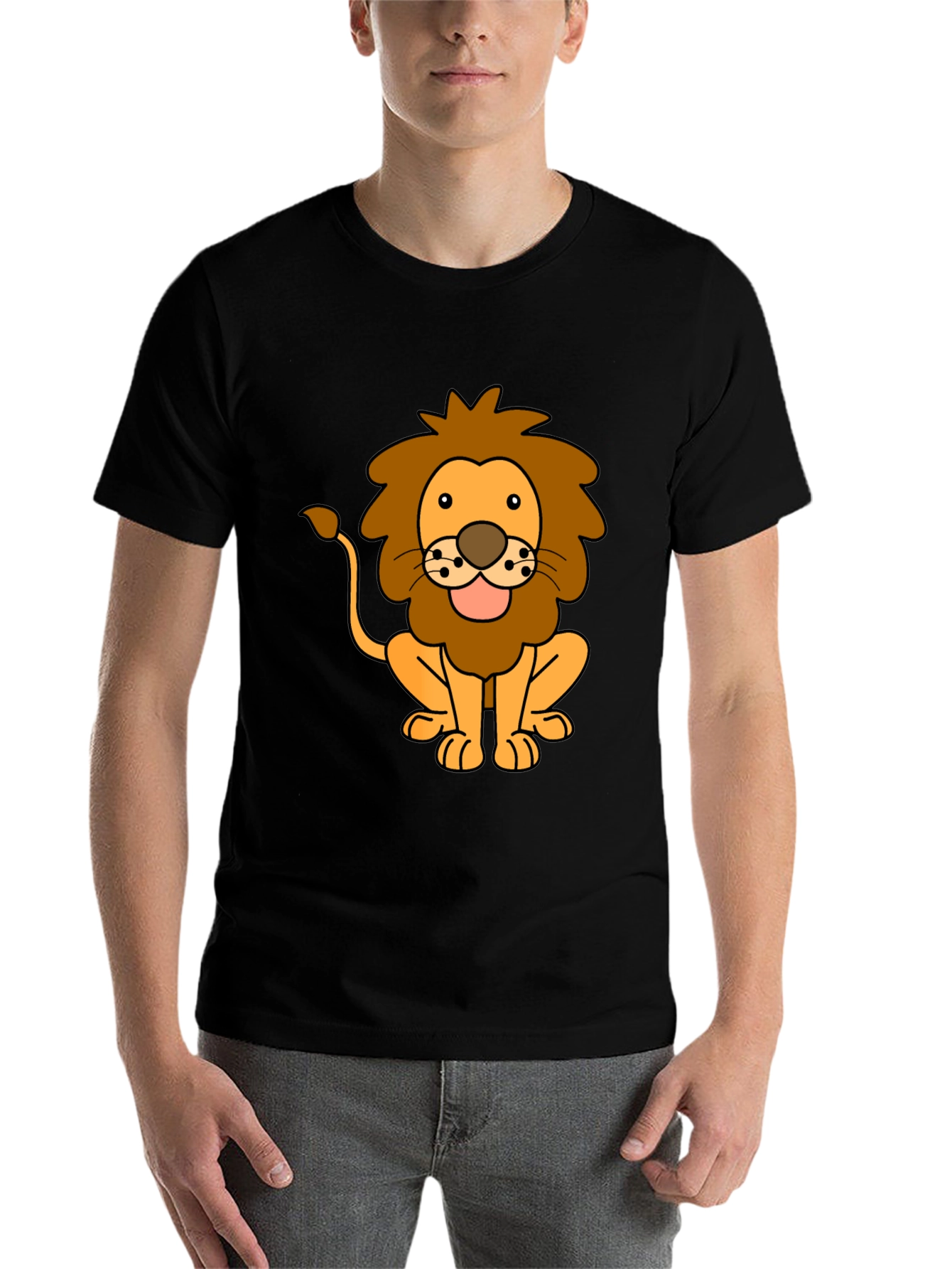 Black Lion Cartoon Black T-Shirt view 7