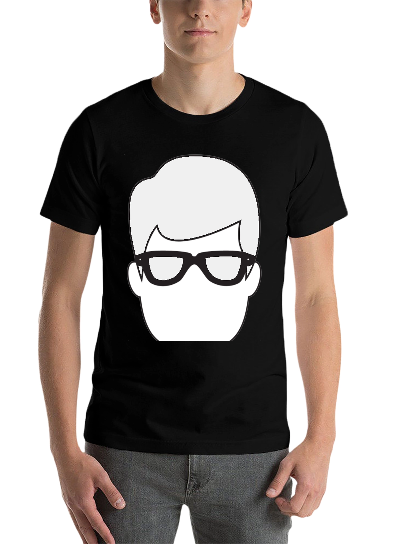 Black Retro Geek Tee: Iconic Face Graphic T-Shirt view 7