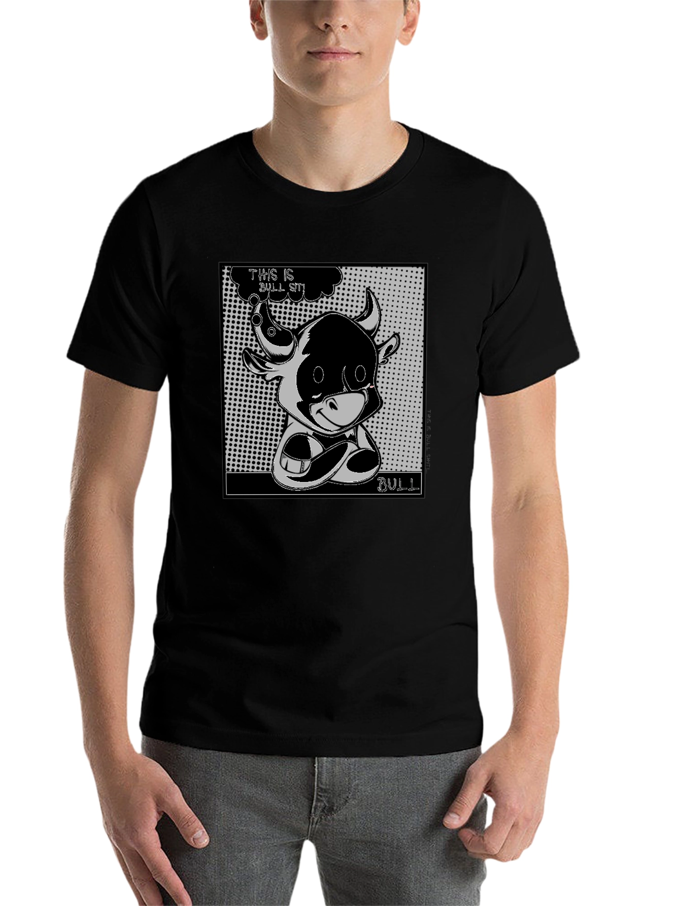 Black Cartoon Bull Graphic Tee - This is Bull Sit! view 7
