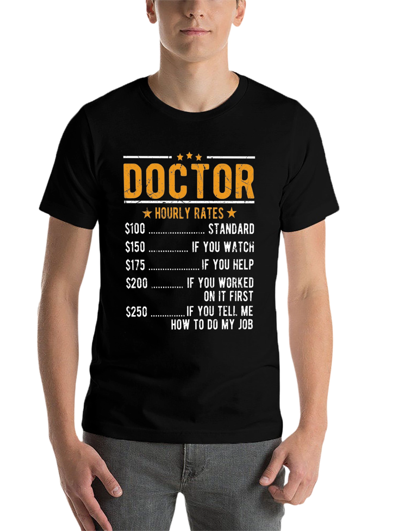 Black Doctor Hourly Rates Funny T-Shirt view 7