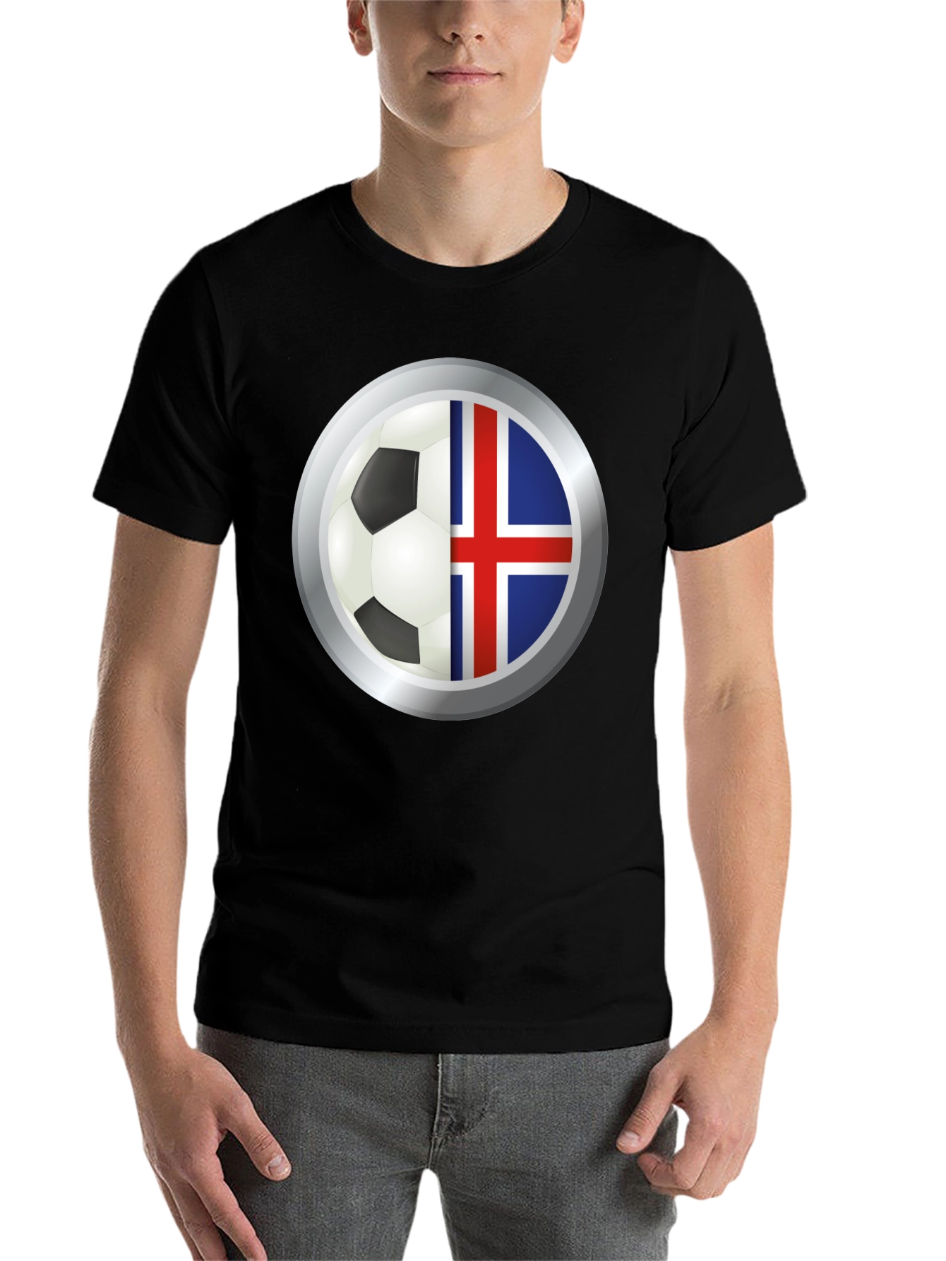 Black Iceland Flag Soccer Ball Graphic T-Shirt view 7