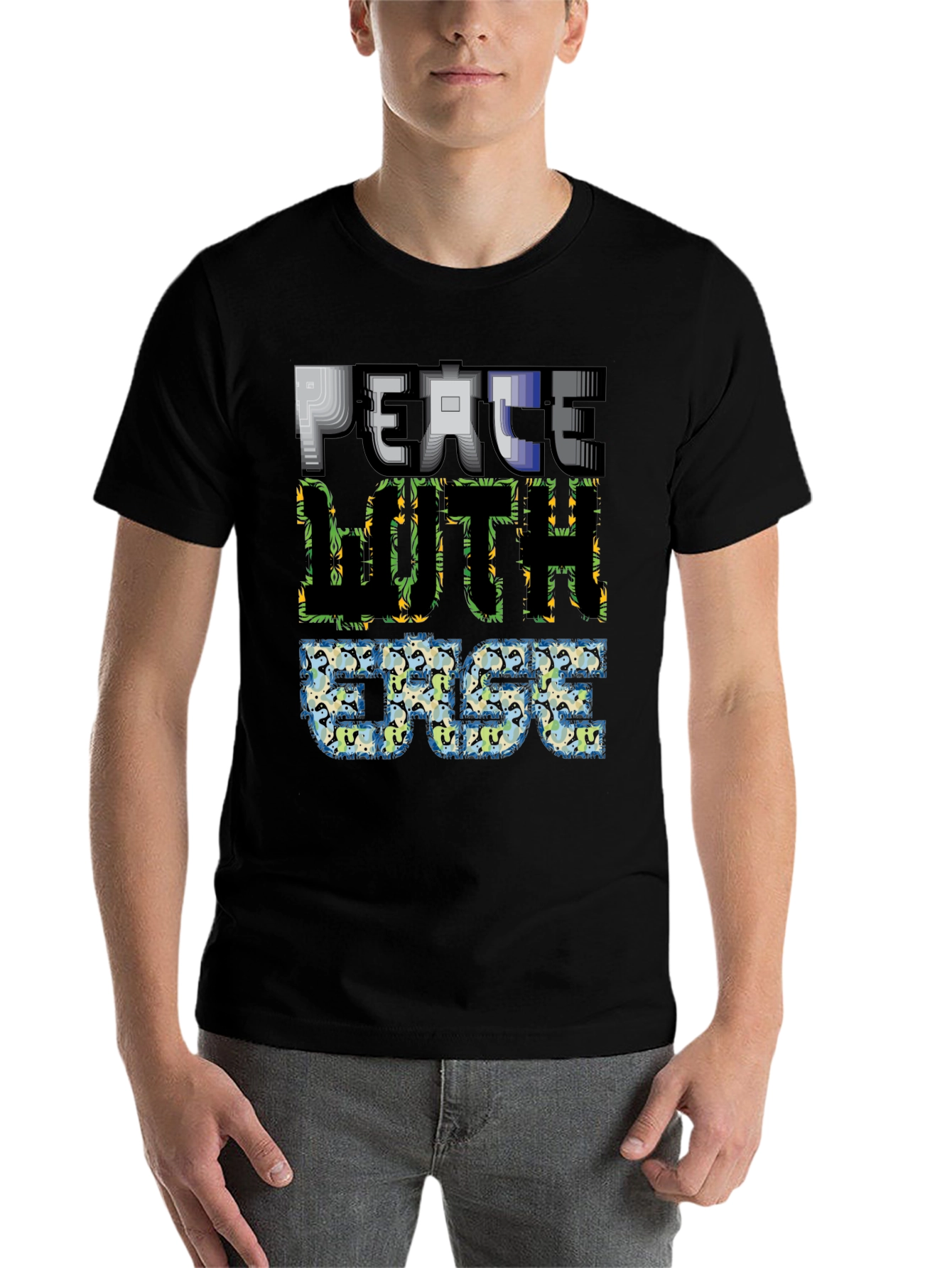 Black Peace With Ease Graphic Print Black T-Shirt view 7