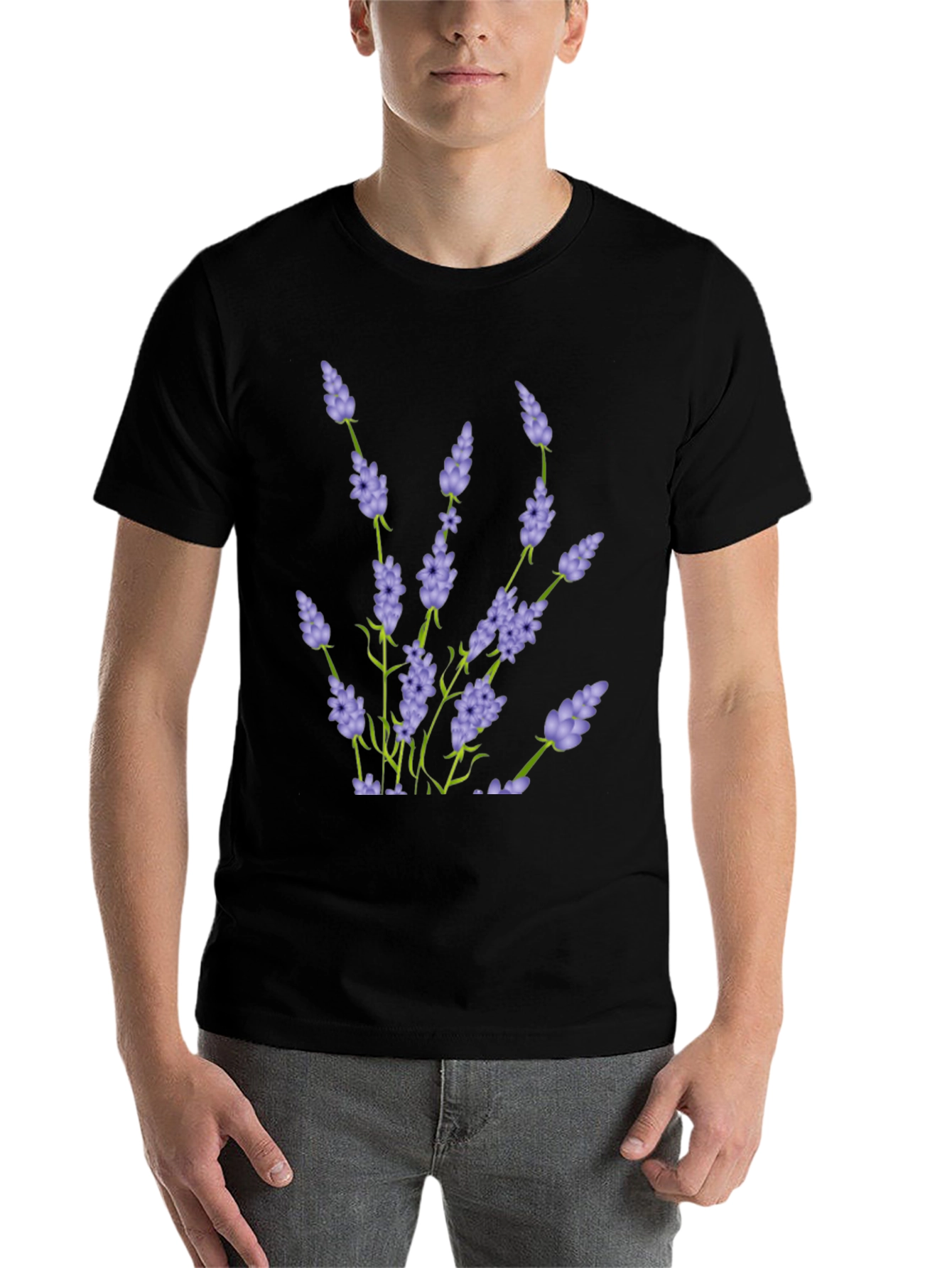 Black Lavender Print Black T-Shirt view 7