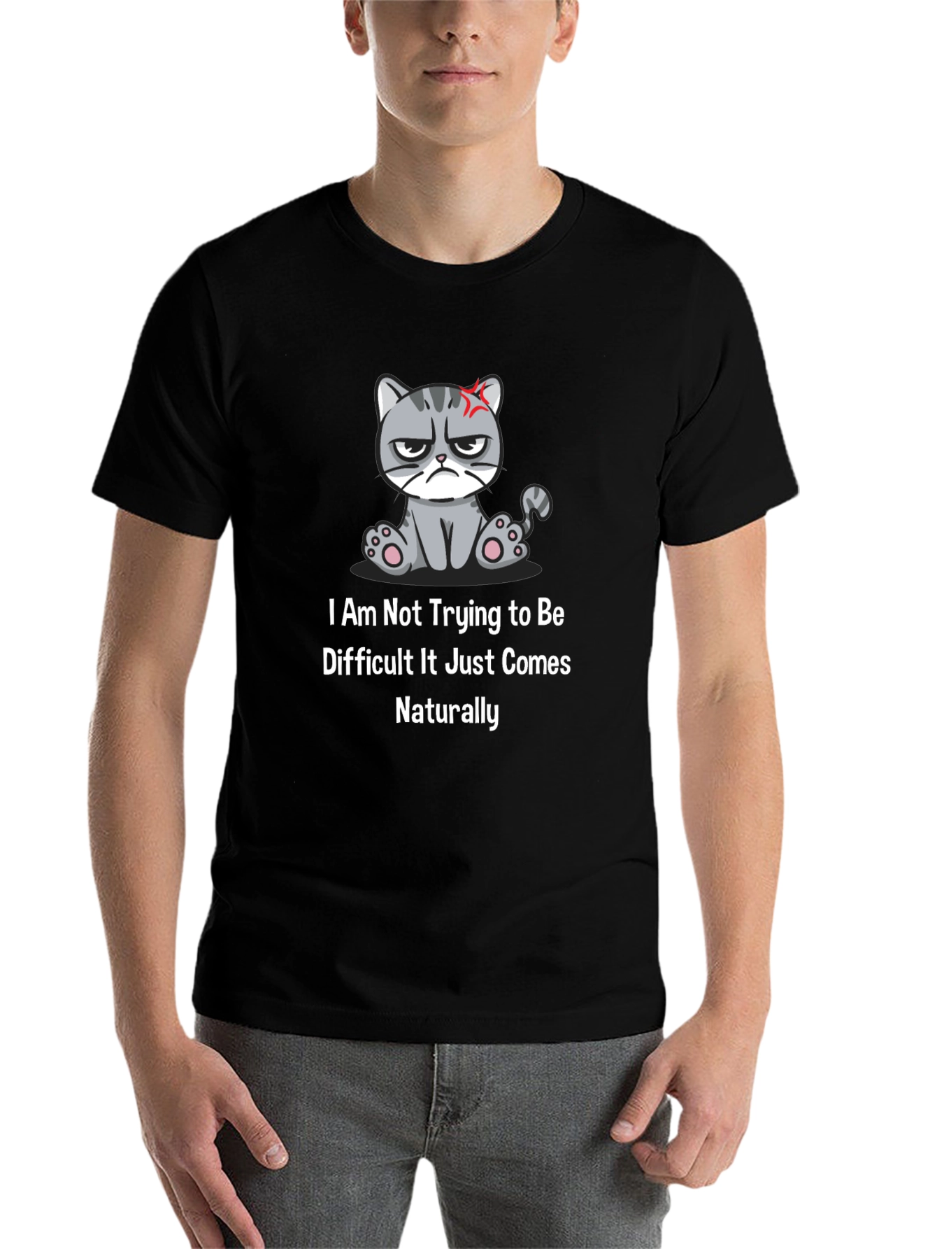 Black Grumpy Cat T-Shirt: I Am Not Trying to Be Difficult view 7