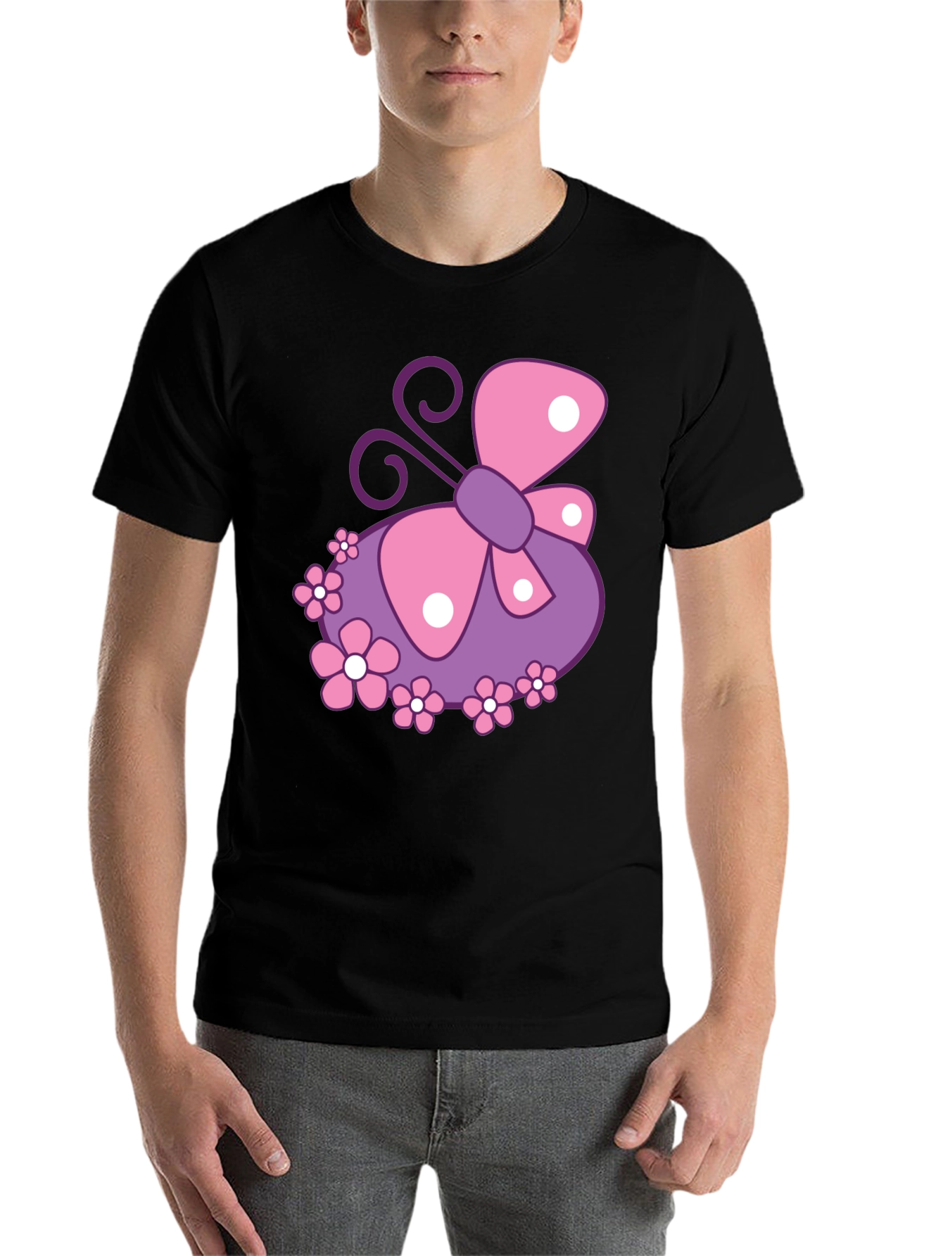 Black Butterfly & Flowers Graphic Black T-Shirt view 7