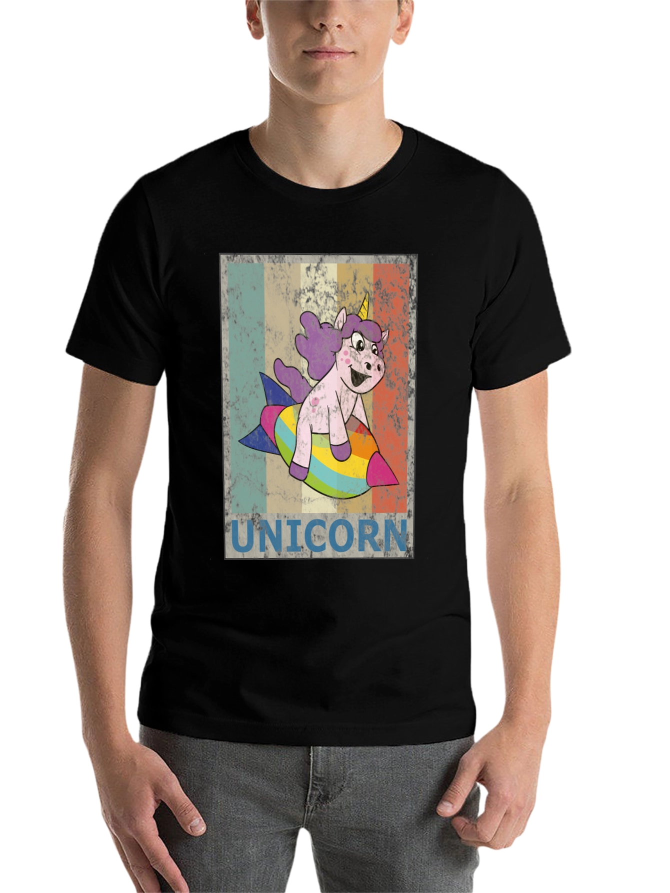 Black Unicorn Rocket Ride Graphic Tee - Fun & Unique! view 7