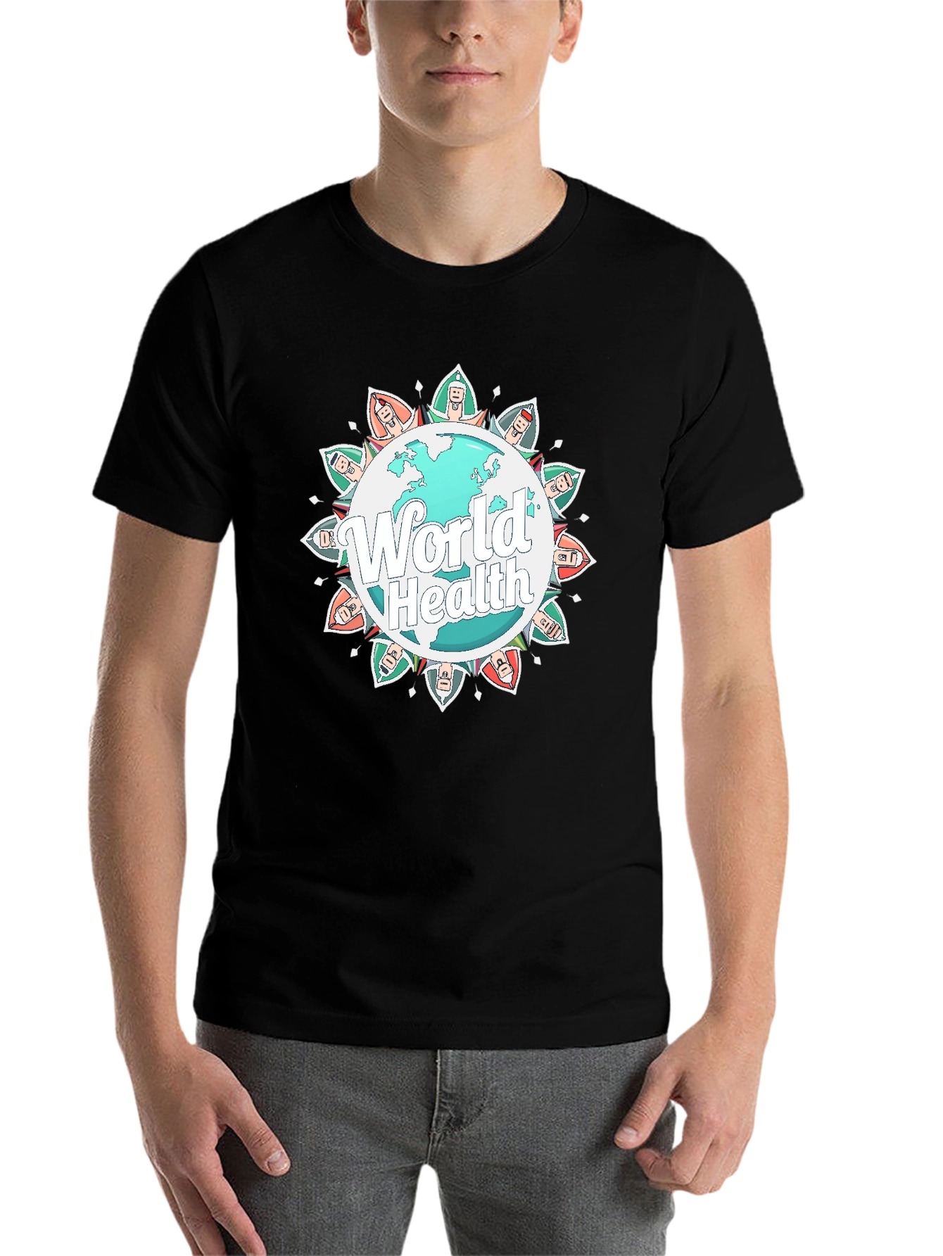 Black World Health Graphic Tee - Unisex Black T-Shirt view 7